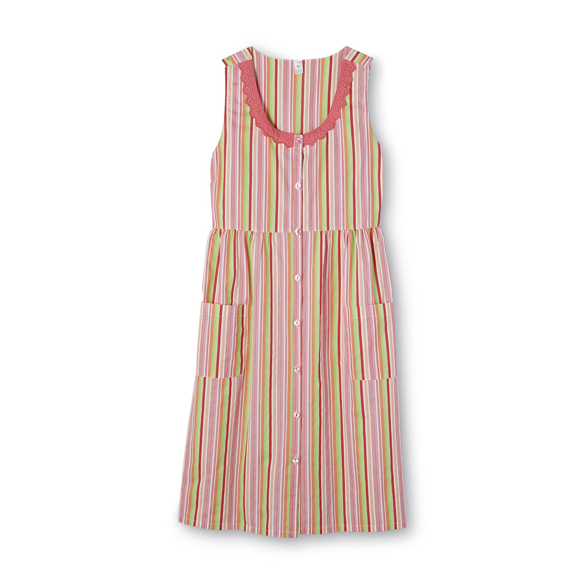 Pink K Women's Long Nightgown - Striped