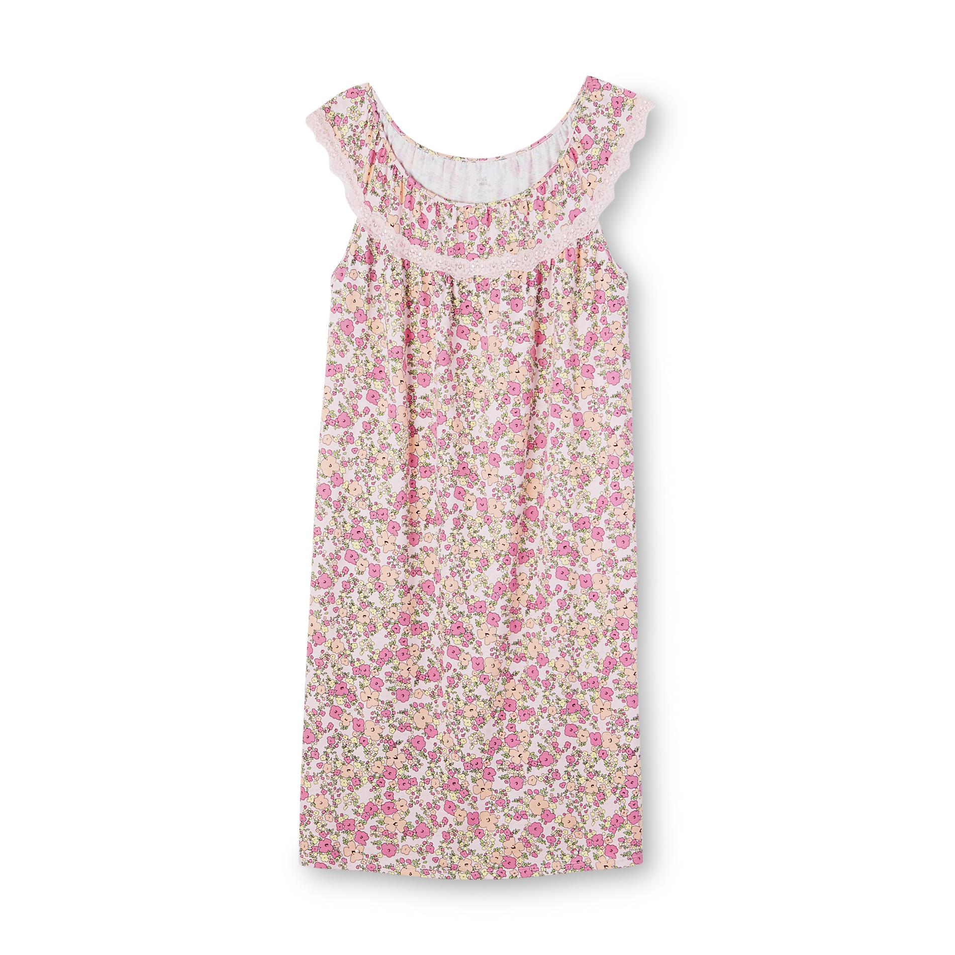 Pink K Women's Lace-Trim Nightgown - Floral