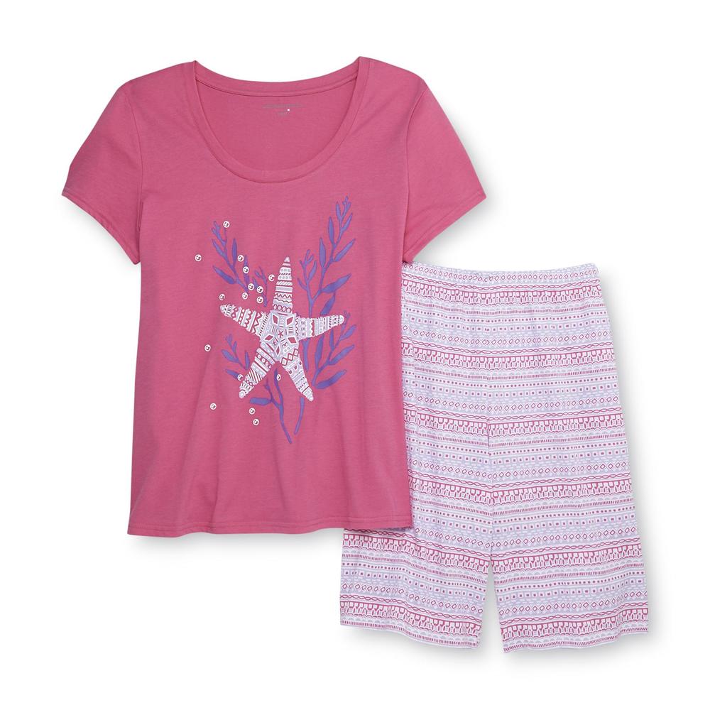 Pink K Women's Pajama Top & Bermuda Shorts - Starfish