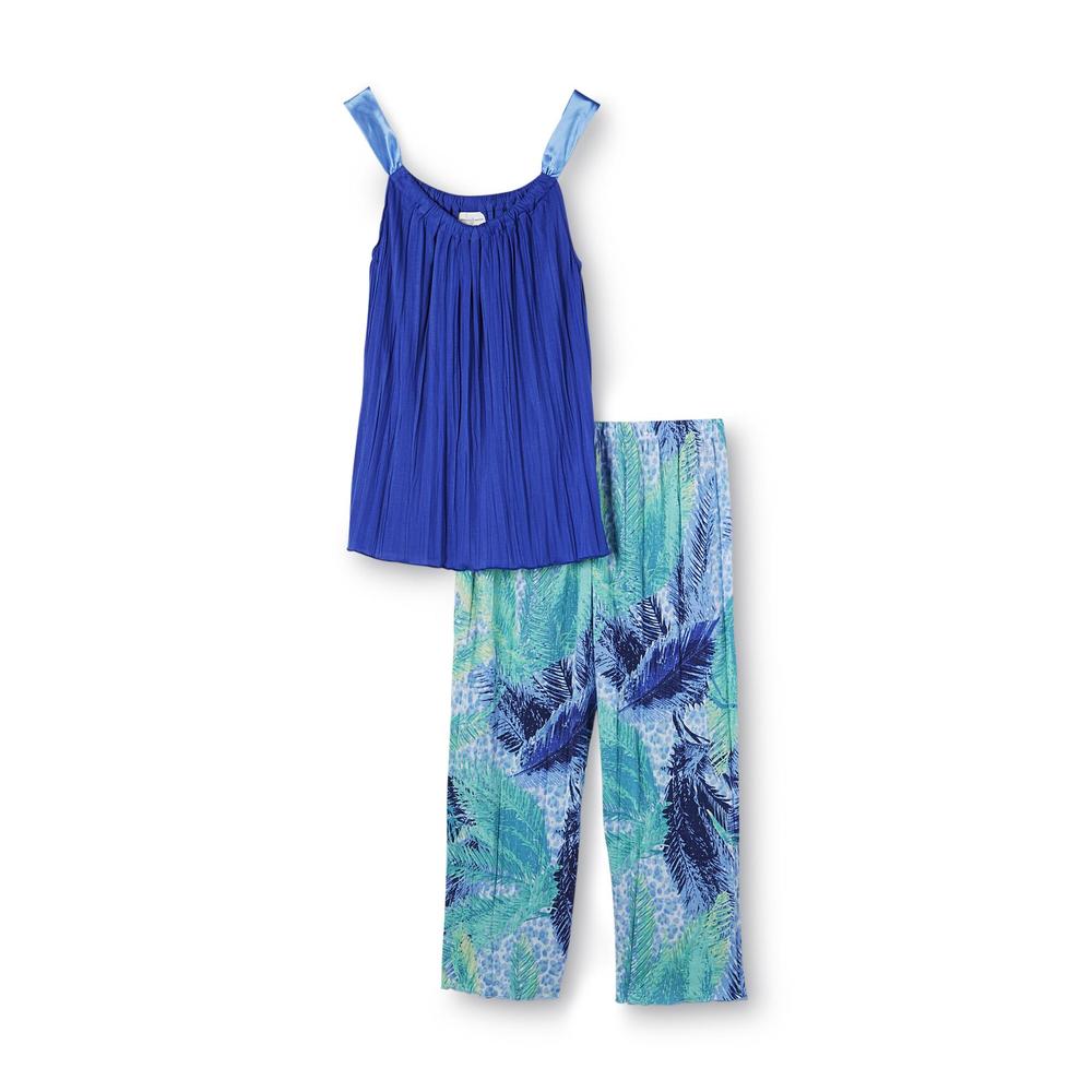 Jaclyn Smith Women's Crinkle Pajama Top & Capri Pants - Fern