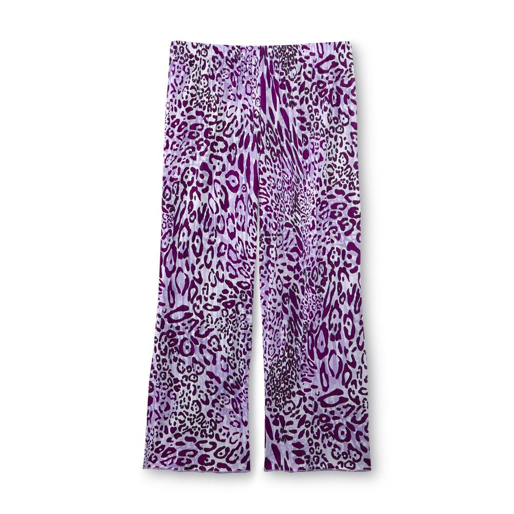 Jaclyn Smith Women's Crinkle Pajama Top & Capri Pants - Leopard