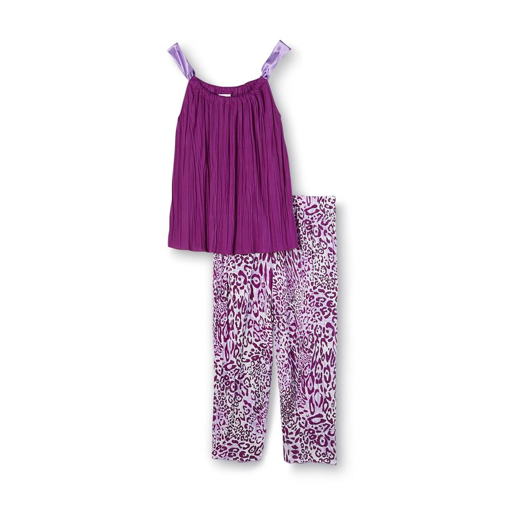 Jaclyn Smith Women's Crinkle Pajama Top & Capri Pants - Leopard