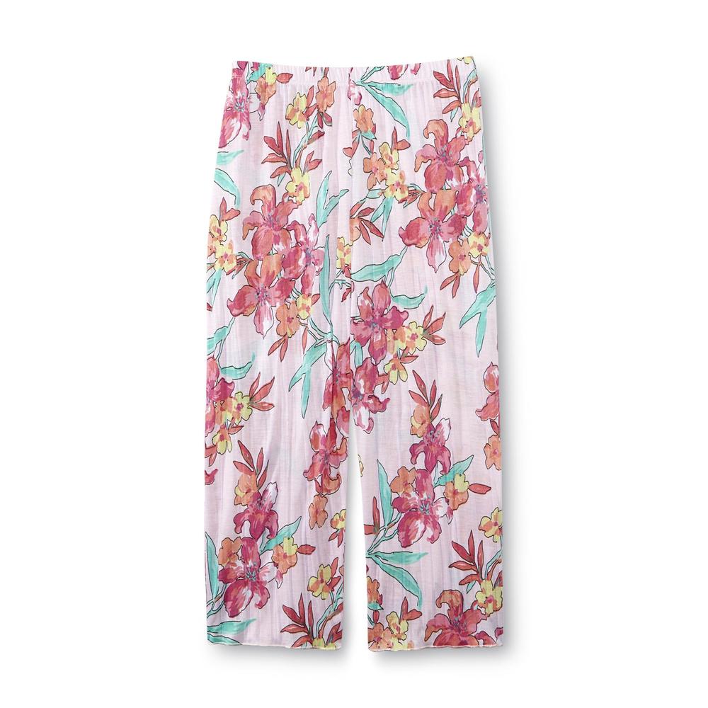 Jaclyn Smith Women's Crinkle Pajama Top & Capri Pants - Floral