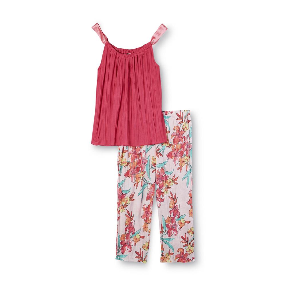 Jaclyn Smith Women's Crinkle Pajama Top & Capri Pants - Floral