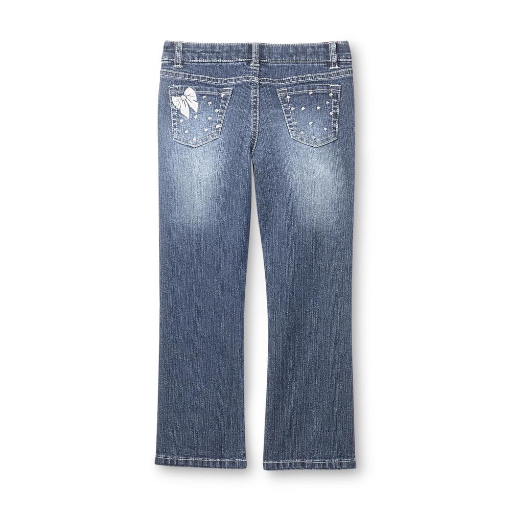 Toughskins Girl's Embellished Straight Leg Jeans - Metallic Bow