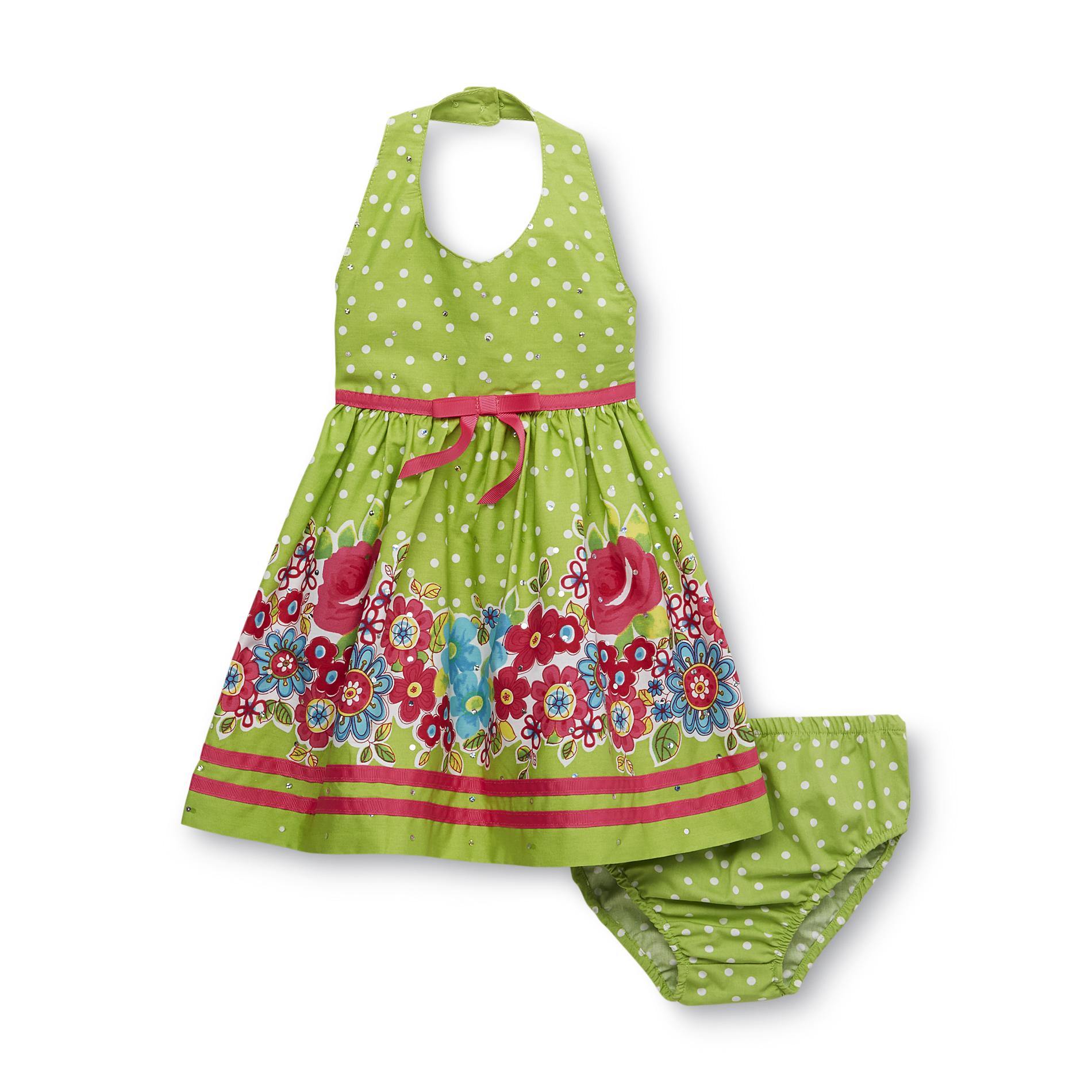 Blueberi Boulevard Infant & Toddler Girl's Dress & Diaper Cover - Floral & Dot