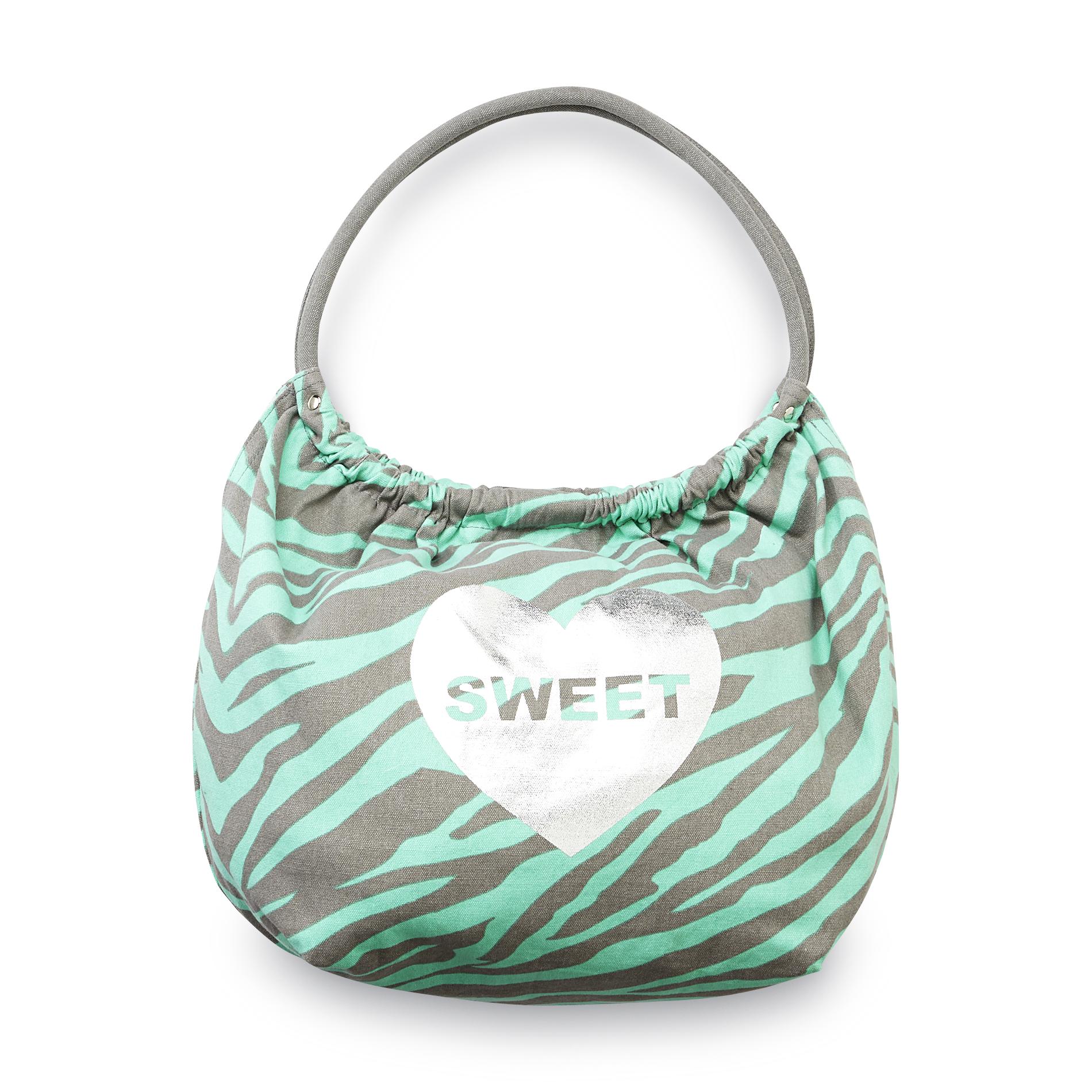 Joe Boxer Junior's Zebra Stripe Canvas Hobo Bag - "Sweet" Heart