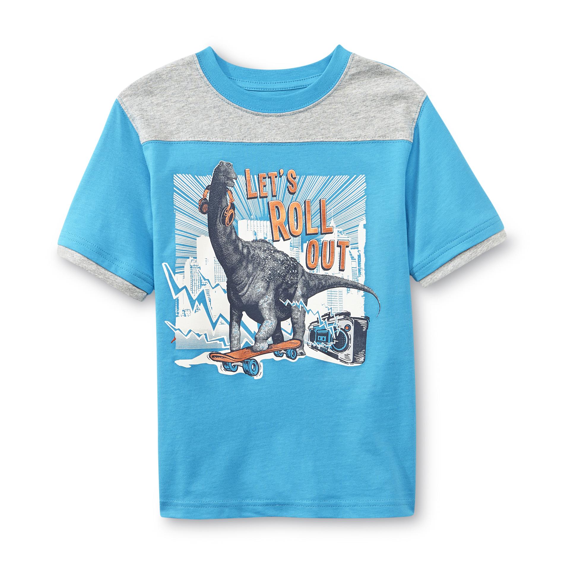 Toughskins Boy's Ringer Graphic T-Shirt - Let's Roll Out Dinosaur