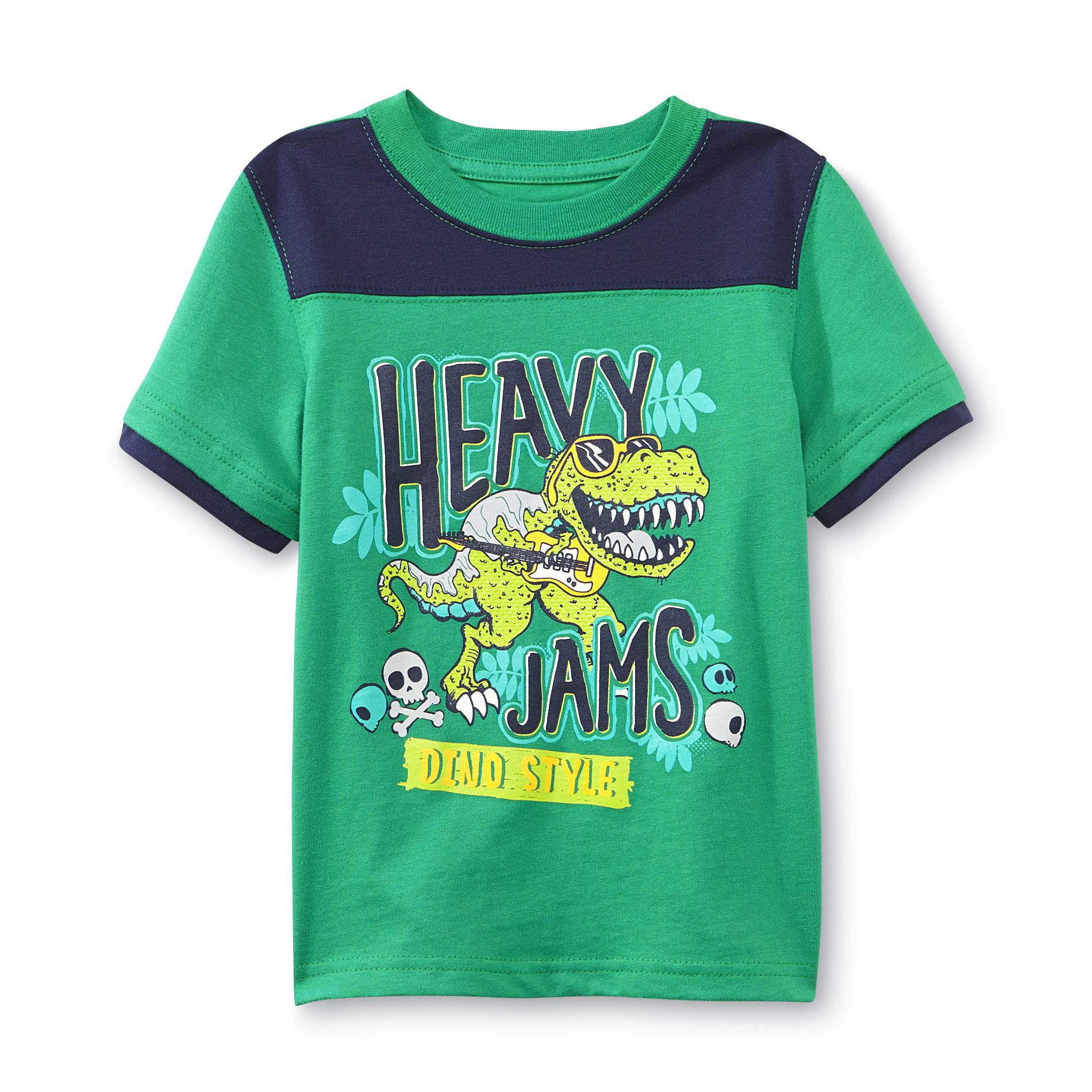 Toughskins Boy's Layered-Sleeve T-Shirt - Heavy Jams Dinosaur