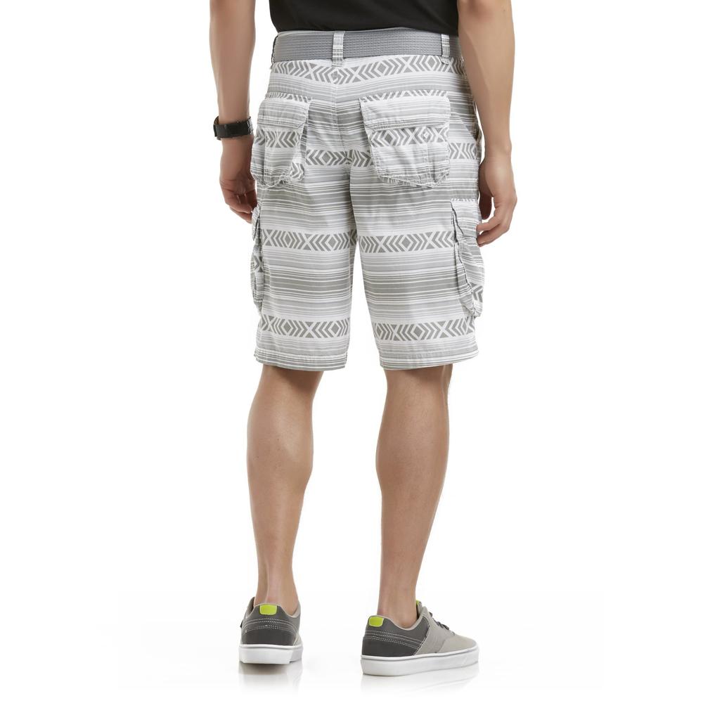 Route 66 Men's Cargo Shorts & Fabric Belt - Tribal Striped