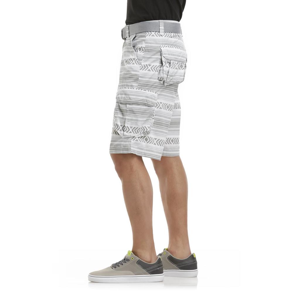 Route 66 Men's Cargo Shorts & Fabric Belt - Tribal Striped