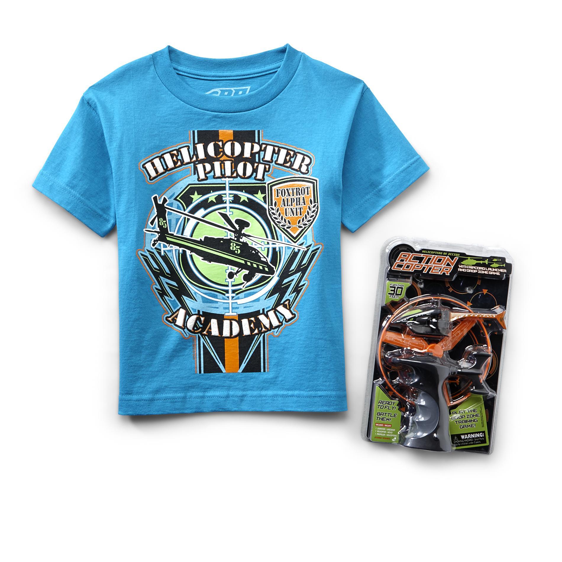 Rudeboyz Boy's Graphic T-Shirt & Helicopter Toy