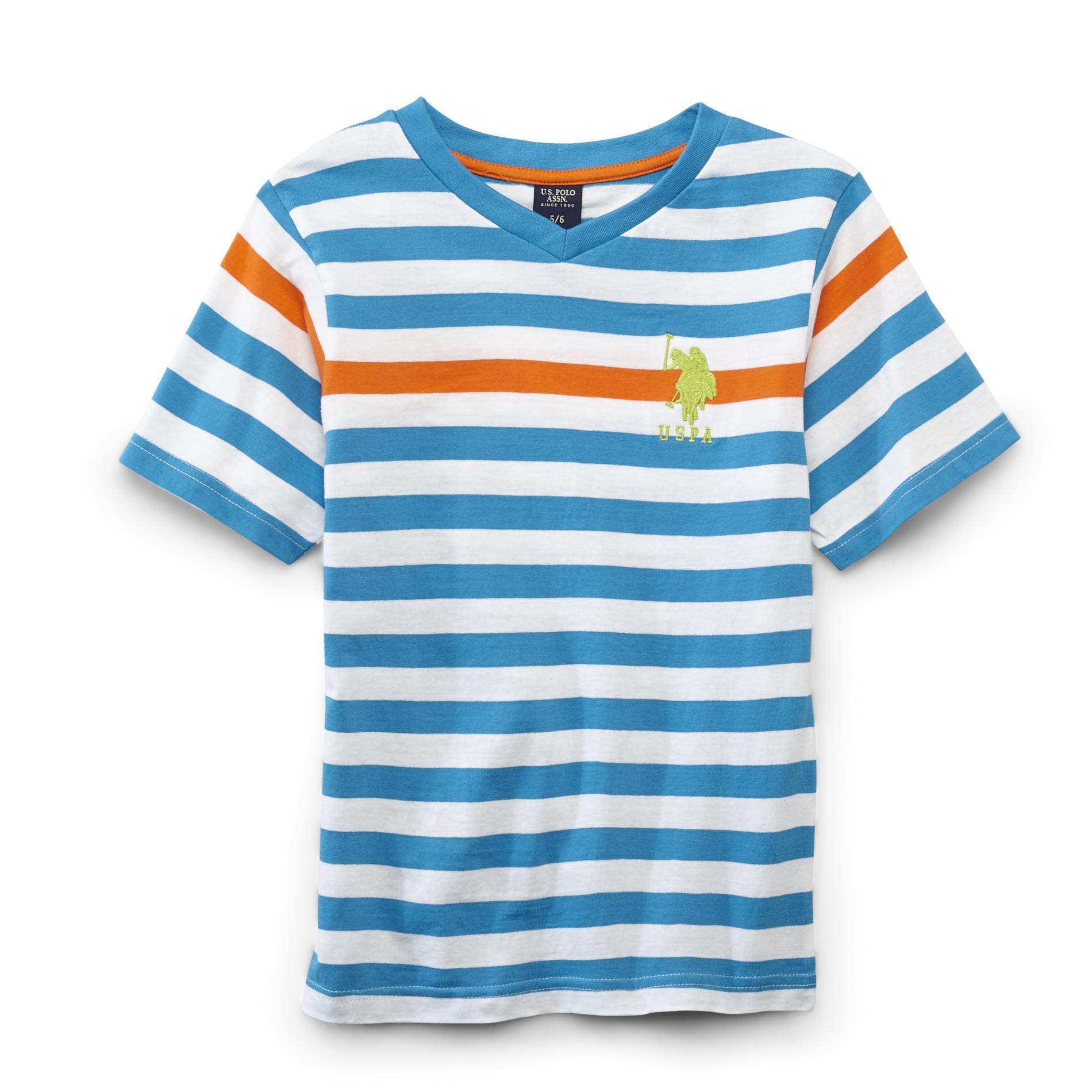 U.S. Polo Assn. Boy's V-Neck Logo T-Shirt - Striped