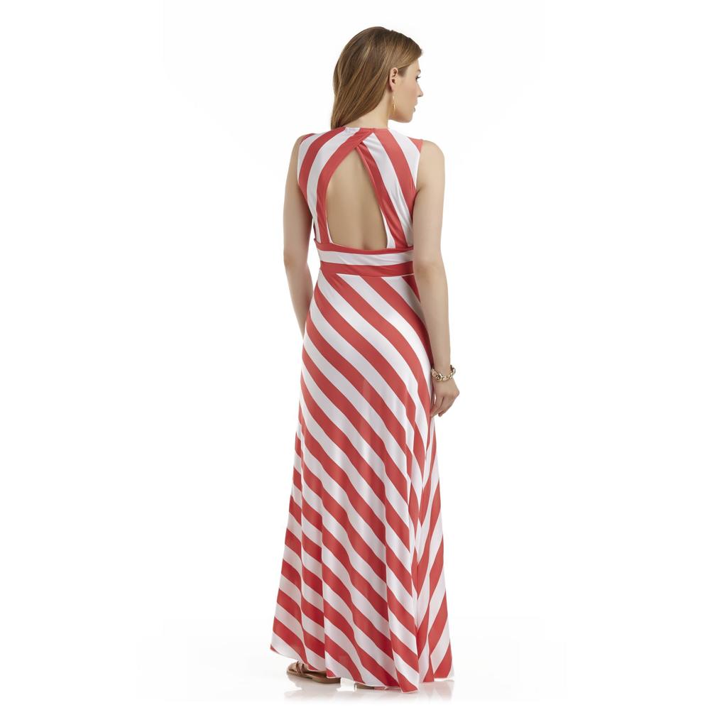 Destiny Women's Sleeveless Cutout Back Maxi Dress - Striped