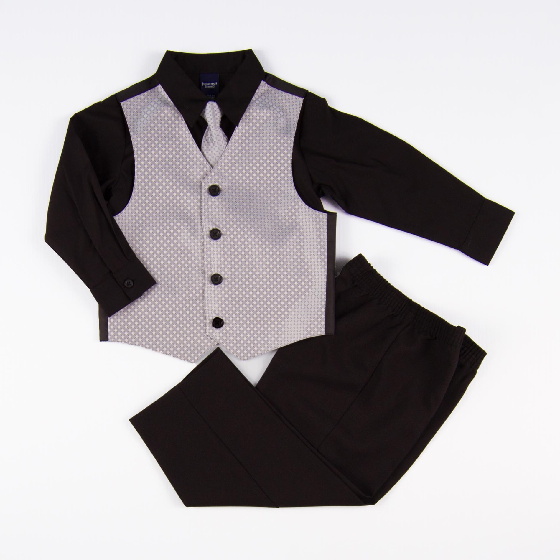 Jonathan Strong Boy's Dress Shirt  Tie  Vest & Pants Set - Diamond