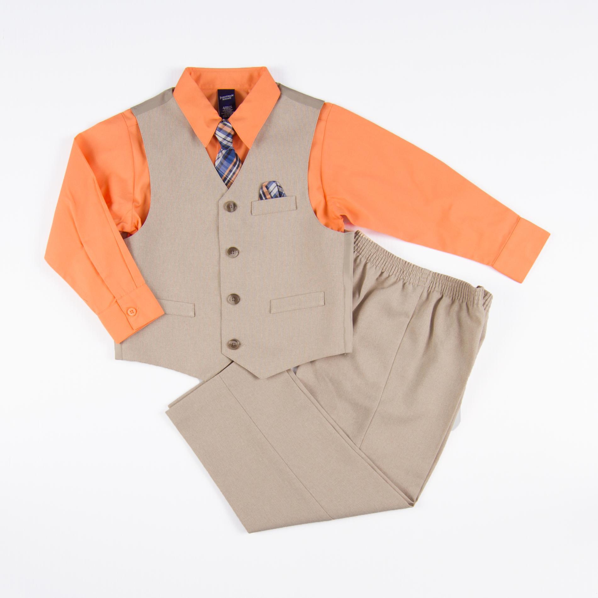 Jonathan Strong Boy's Dress Shirt  Tie  Vest & Pants Set - Plaid