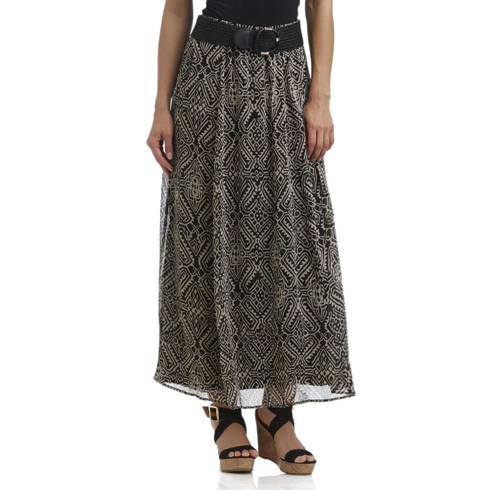 Covington Petite's Maxi Skirt & Belt - Tribal Print