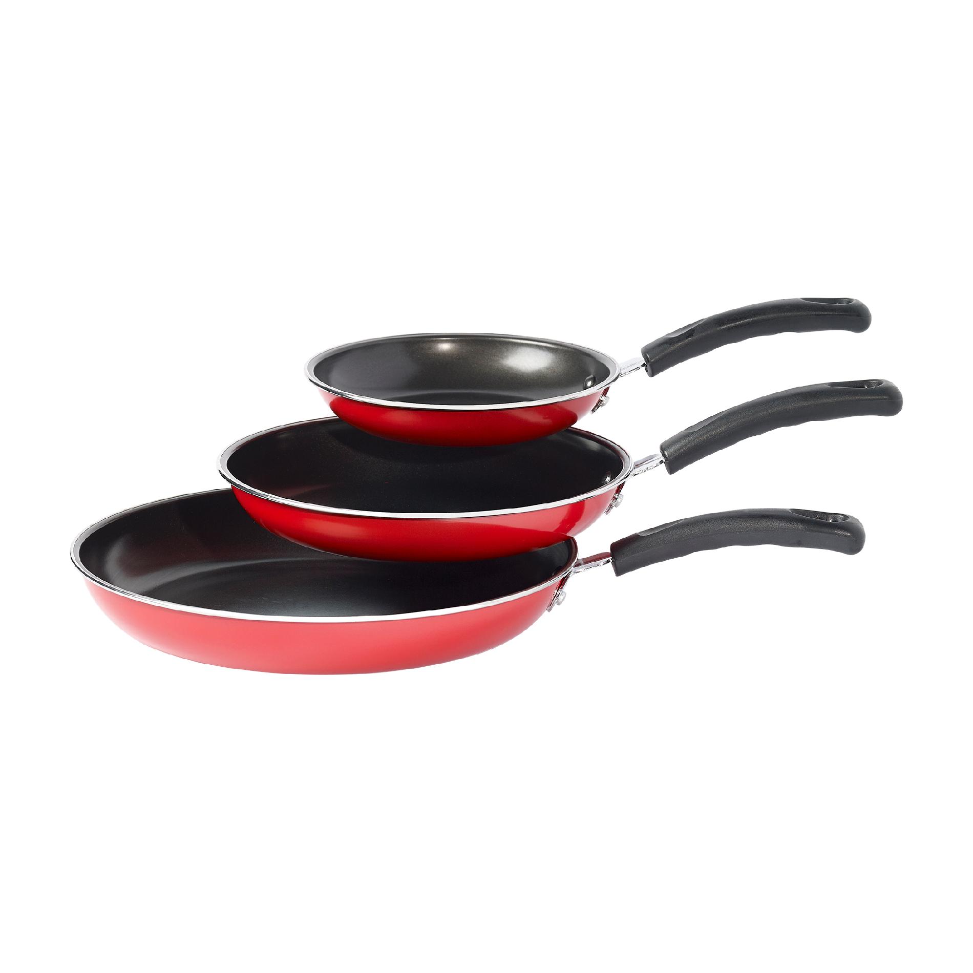 Essential Home 3 Piece Carbon Steel Frypan Set Red