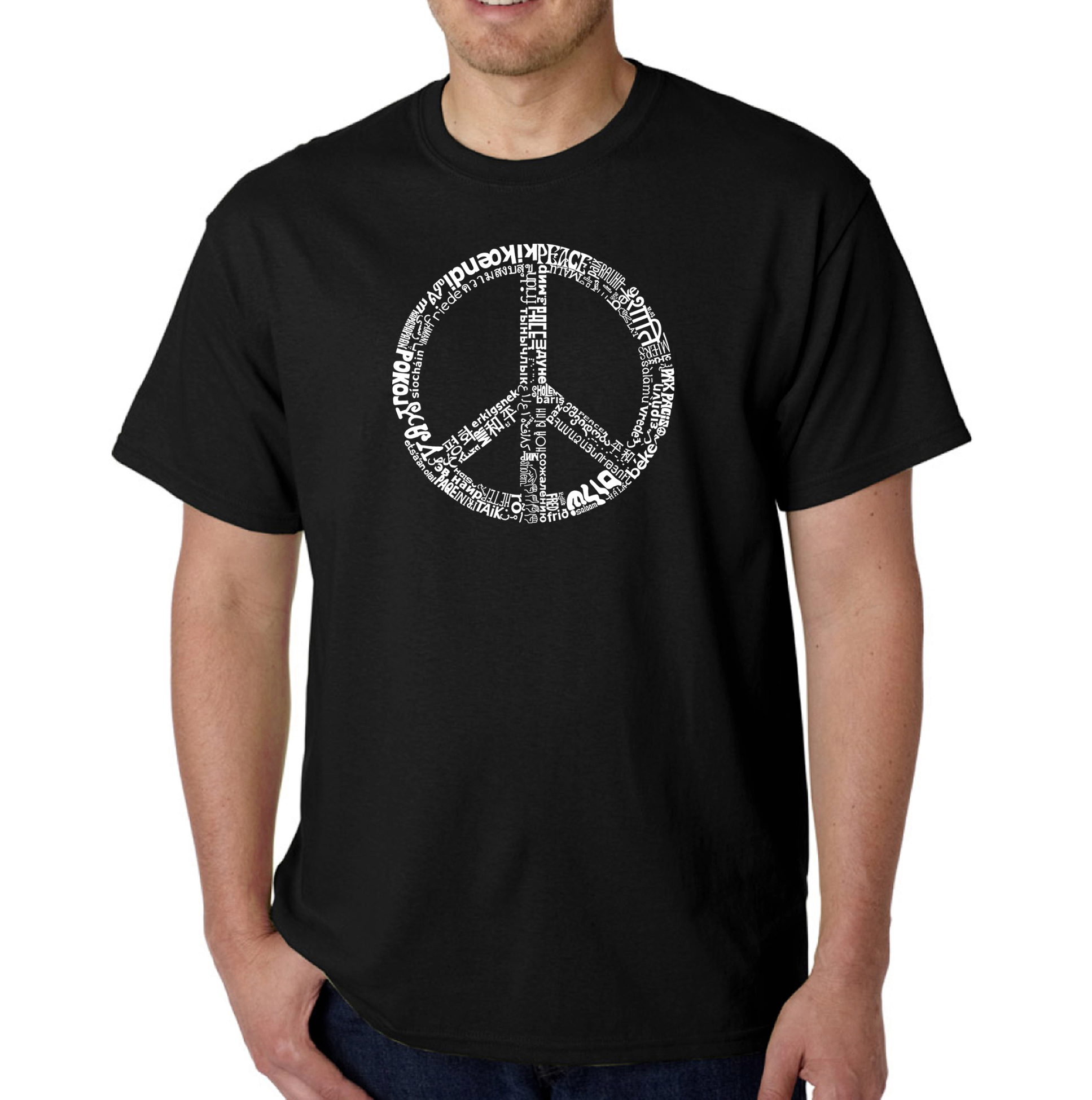 Los Angeles Pop Art Men's Big & Tall Word Art T-Shirt - The Word Peace in 77 Languages