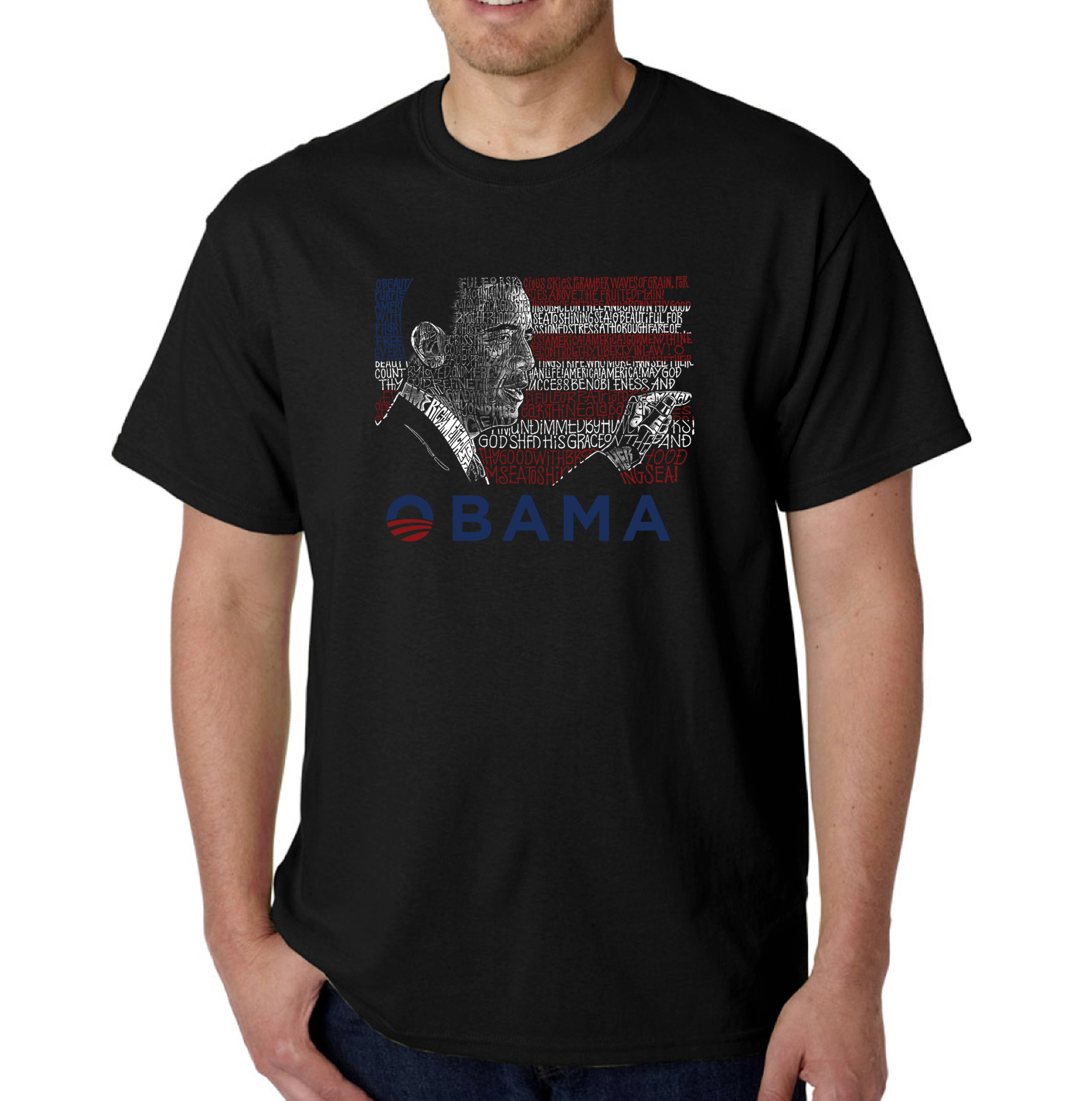 Los Angeles Pop Art Men's Big & Tall Word Art T-Shirt - Barack Obama - All Lyrics to America the Beautiful