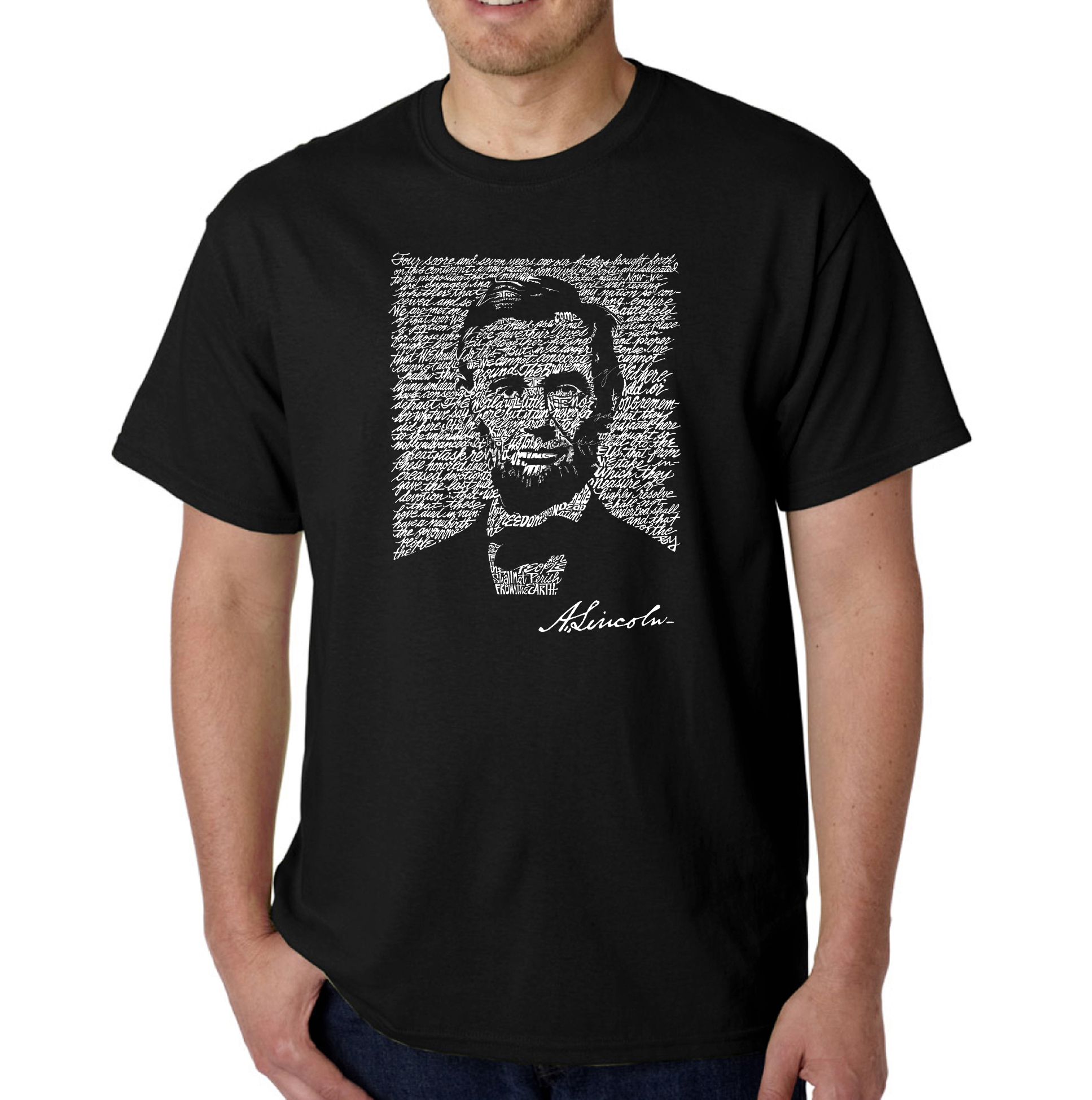Los Angeles Pop Art Men's Big & Tall Word Art T-Shirt - Abraham Lincoln - Gettysburg Address