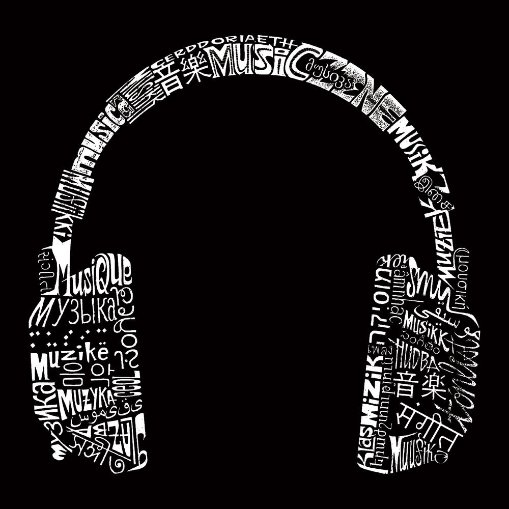 Los Angeles Pop Art Men's Big & Tall  Word Art Long Sleeve T-Shirt - Headphones - Languages