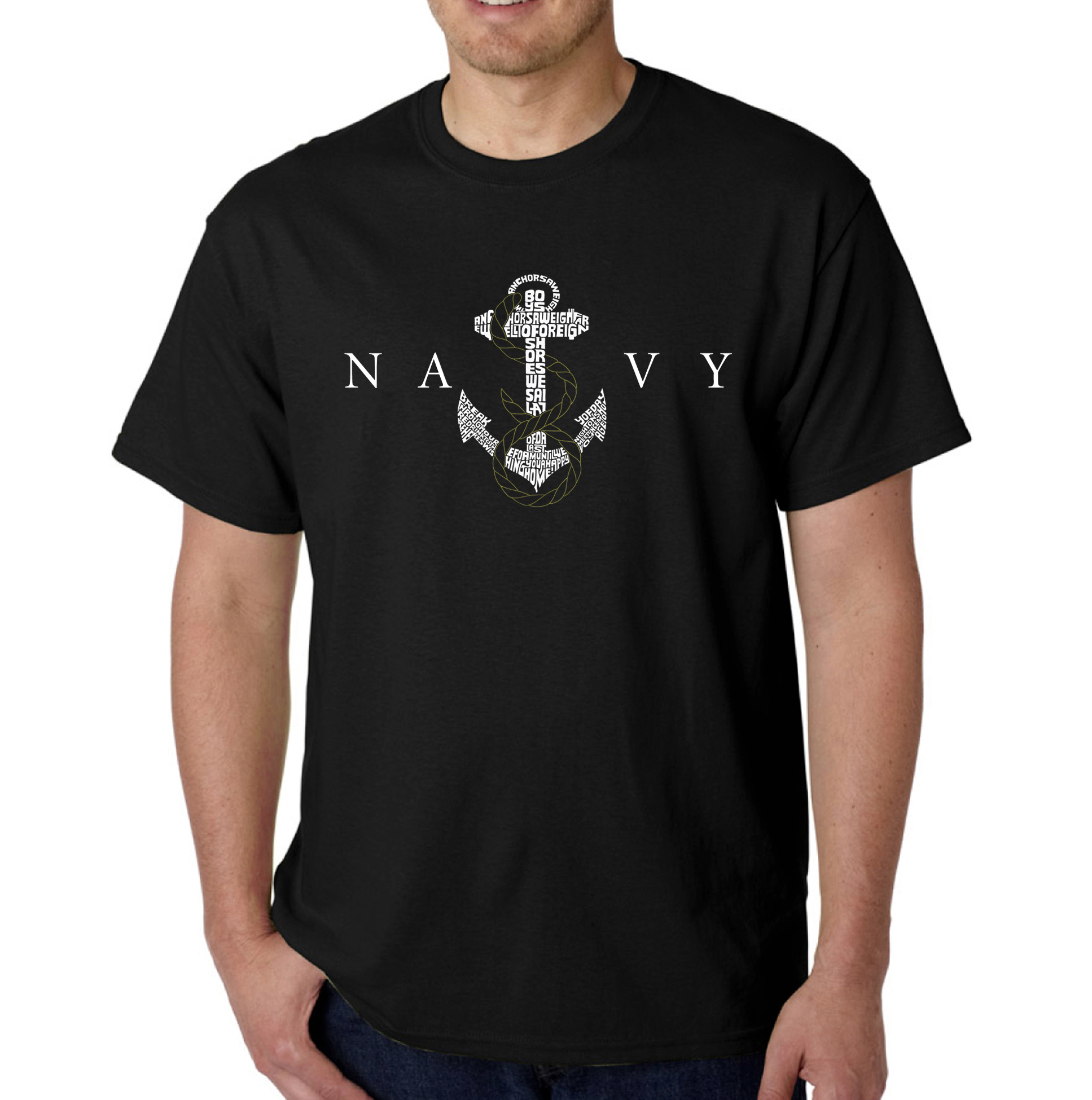 Los Angeles Pop Art Men's U.S. Navy Word Art T-Shirt - Lyrics To Anchors Aweigh