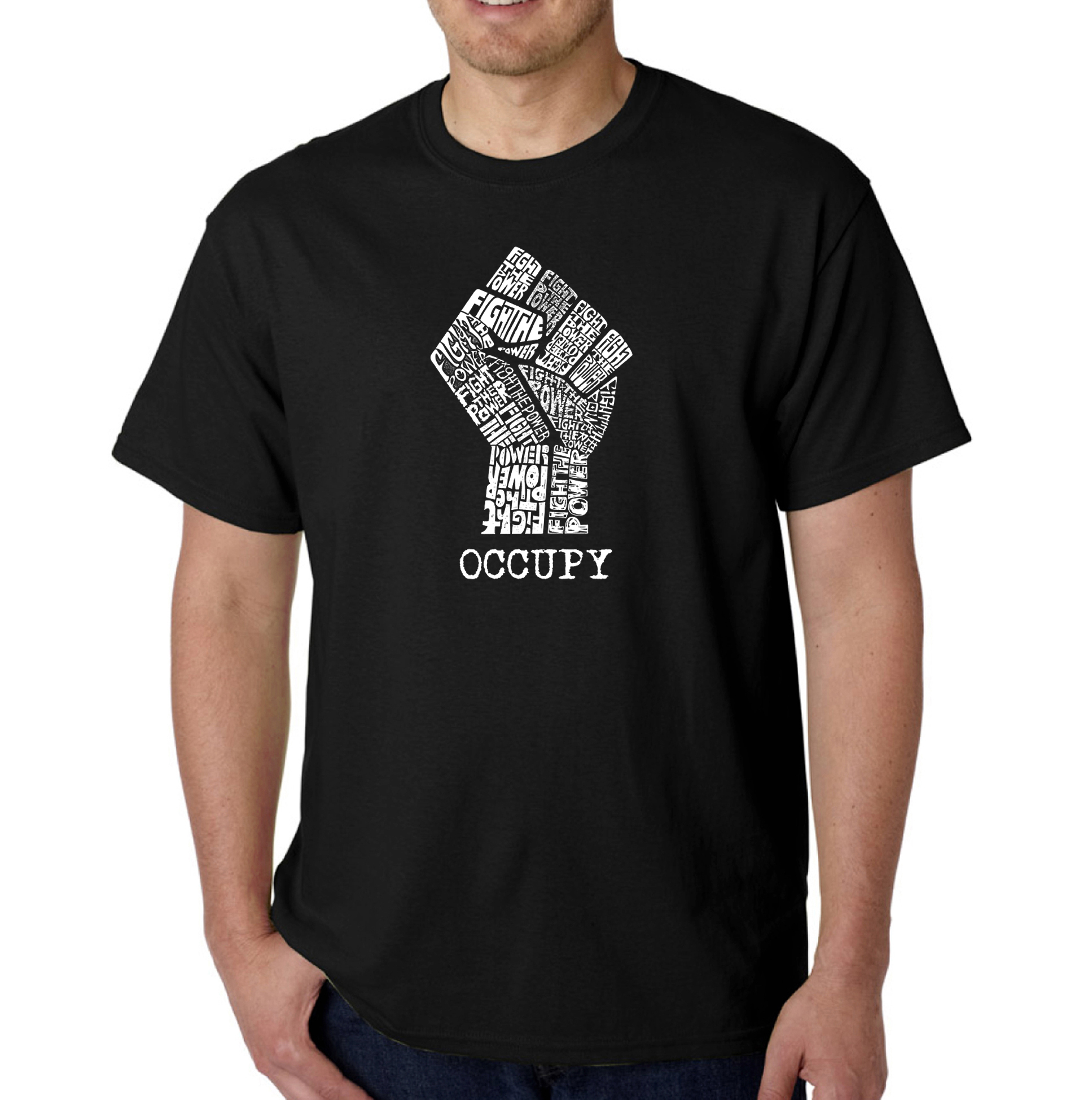 Los Angeles Pop Art Men's Word Art T-Shirt - Occupy Wall Street - Fight The Power