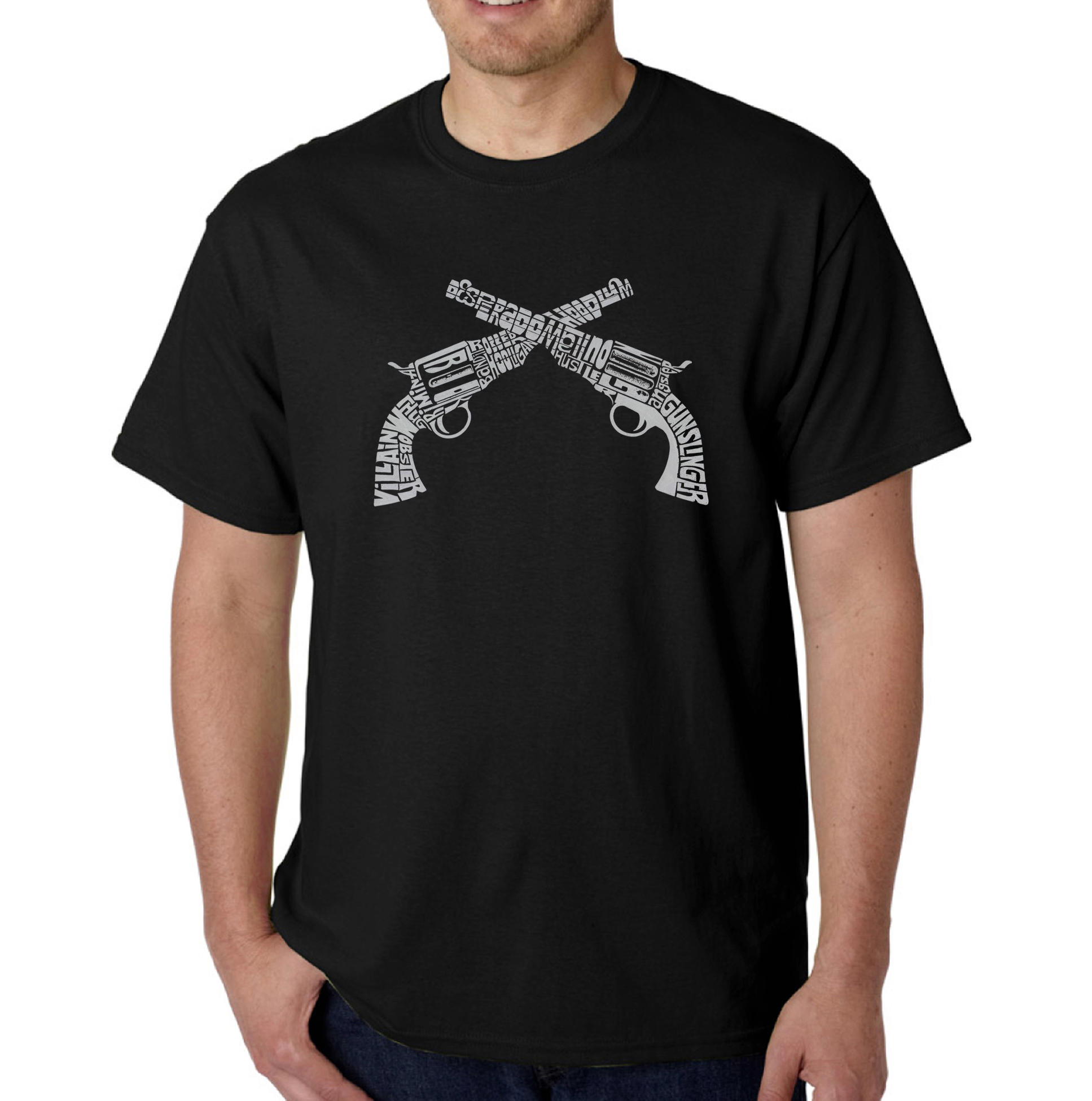 Los Angeles Pop Art Men's Big & Tall Word Art T-Shirt - Crossed Pistols