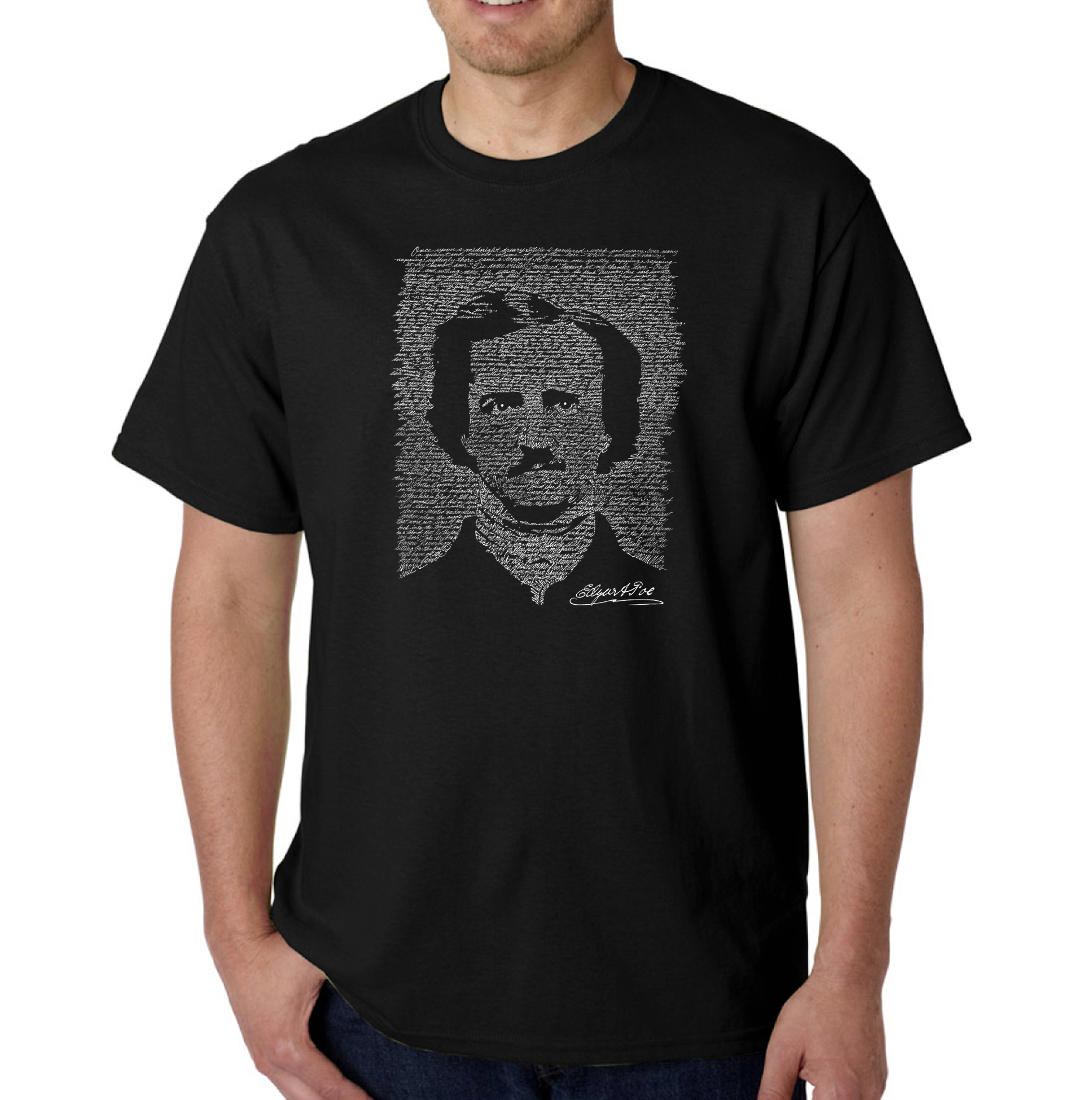 Los Angeles Pop Art Men's Big & Tall Word Art T-Shirt - Edgar Allen Poe - The Raven