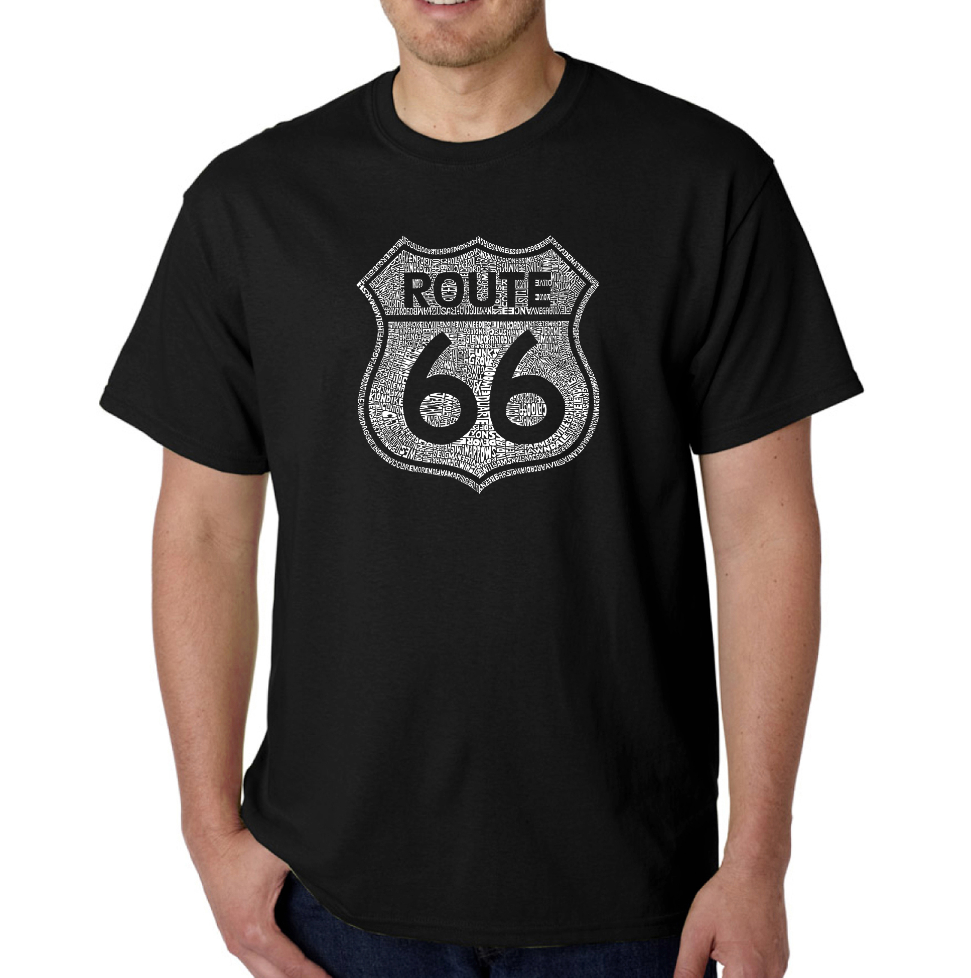 Los Angeles Pop Art Men's Word Art T-Shirt - Cities along The Legendary Route 66