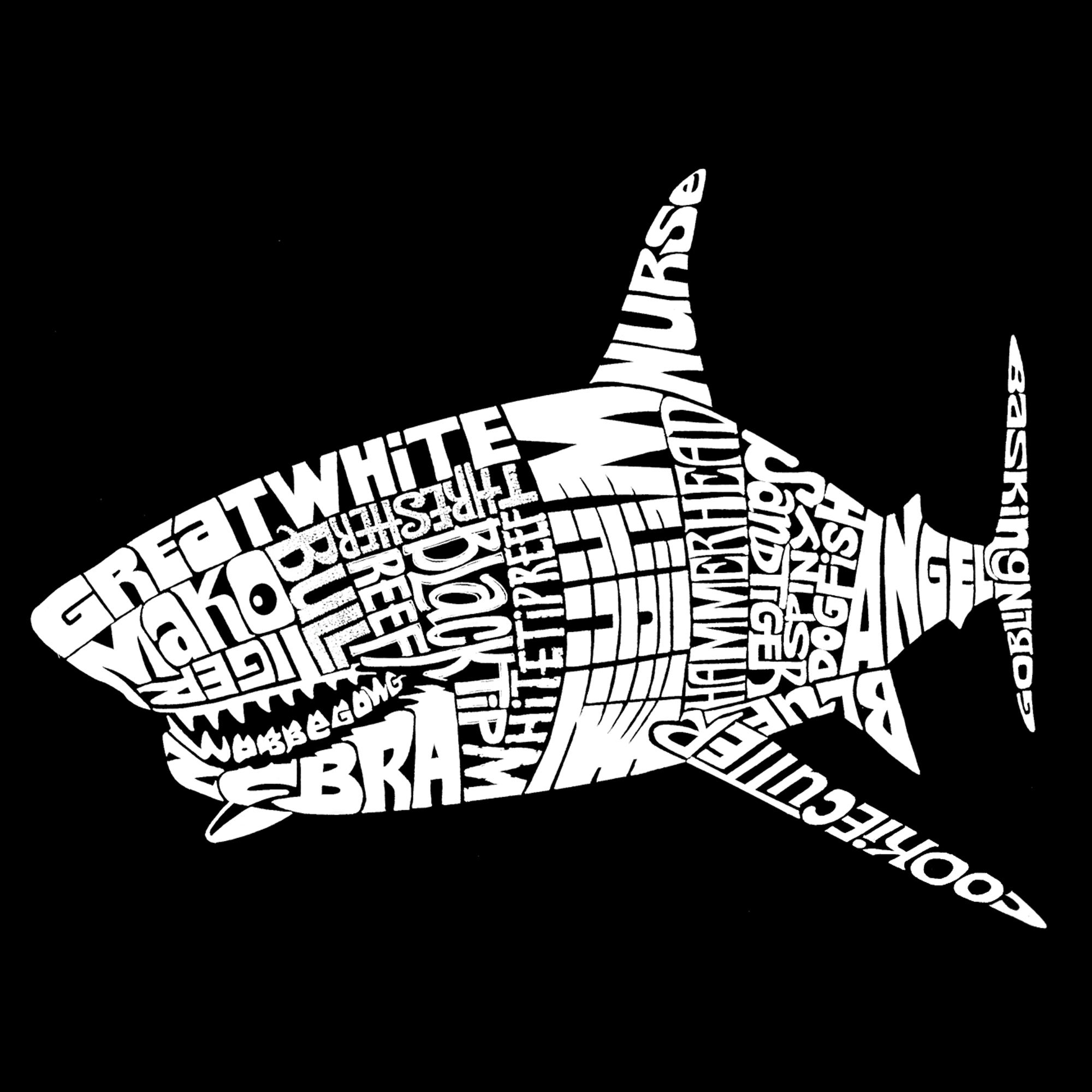 Los Angeles Pop Art Women's Word Art T-shirt - Species of Shark - Online Exclusive