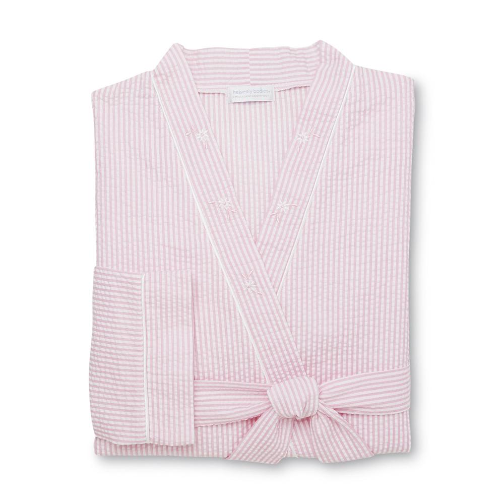 Heavenly Bodies by Miss Elaine Women's Seersucker Wrap Bathrobe Striped
