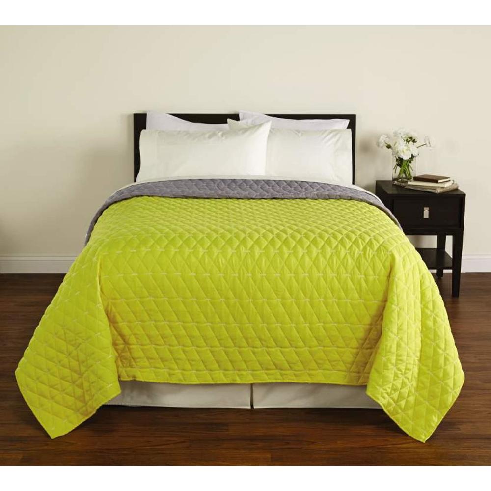 Colormate Soft Natalie Reversible Quilt - Yellow/Grey