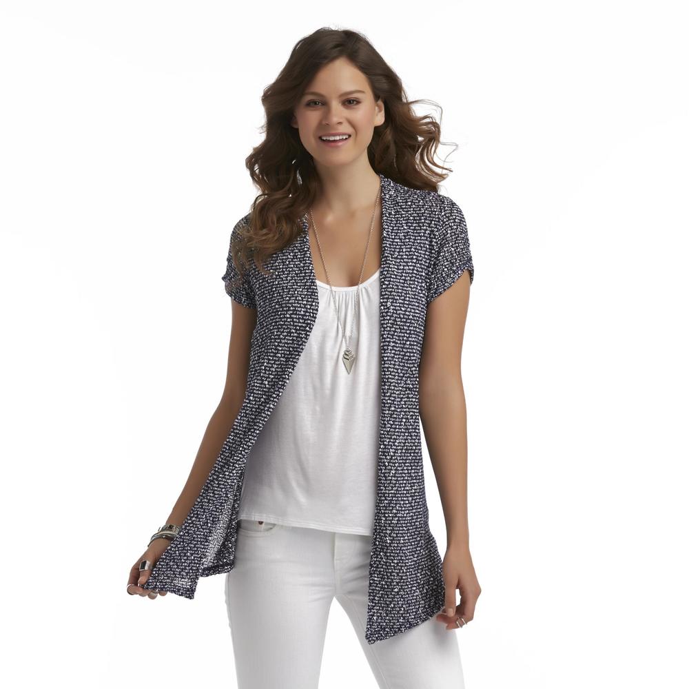 Heart Soul Junior's Layered Look Cardigan Sweater & Necklace