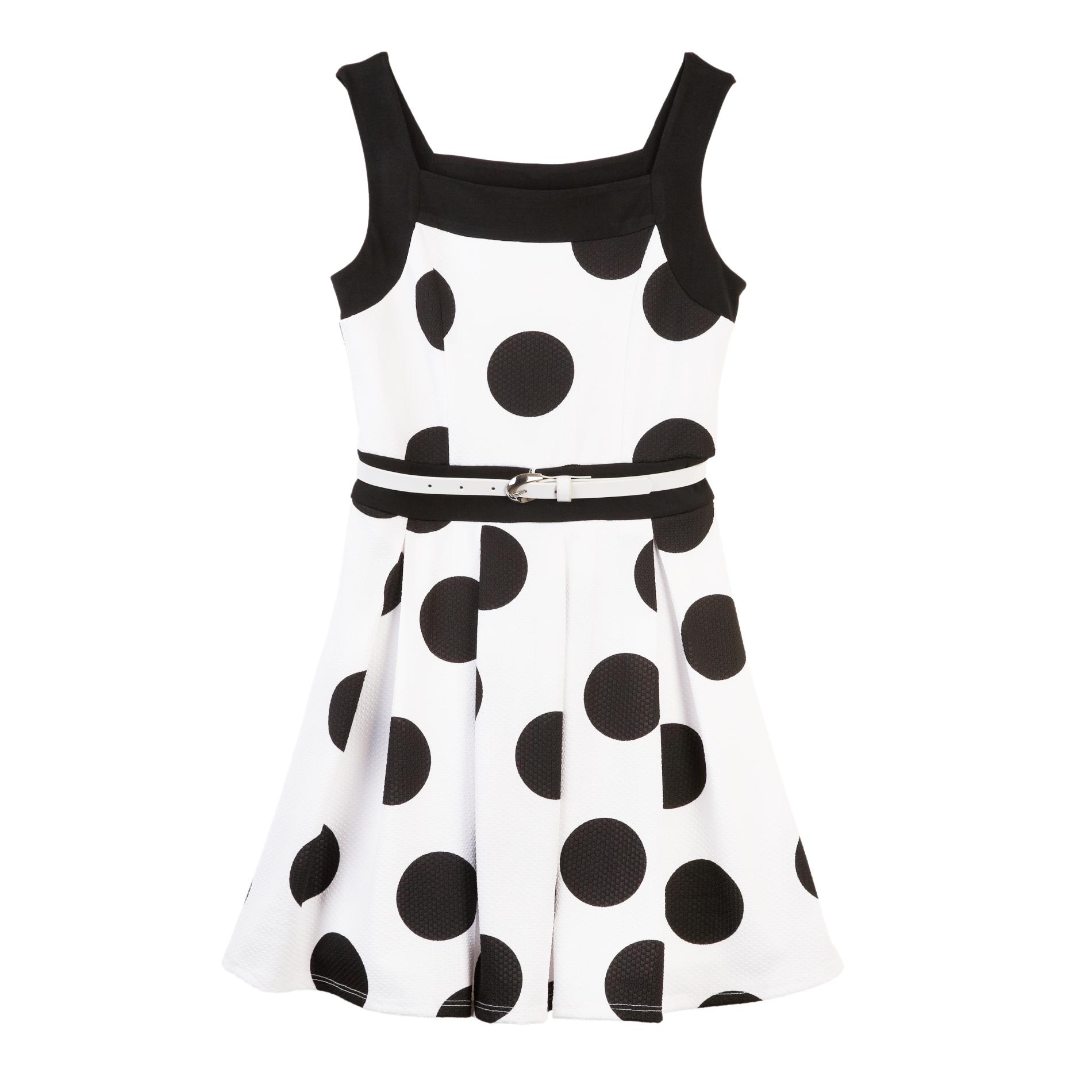 Amy's Closet Girl's Belted Flare Dress - Dots