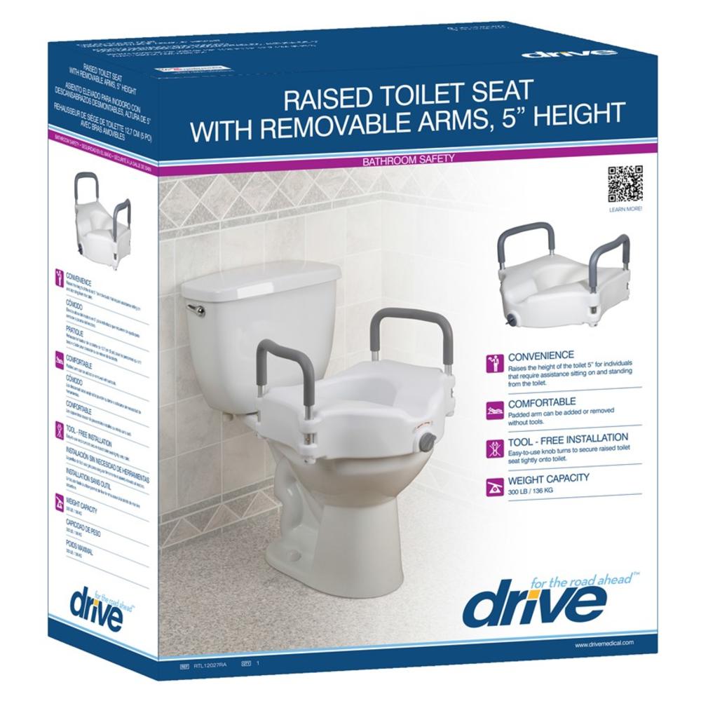 Drive Medical Elevated Raised Toilet Seat with Removable Padded Arms