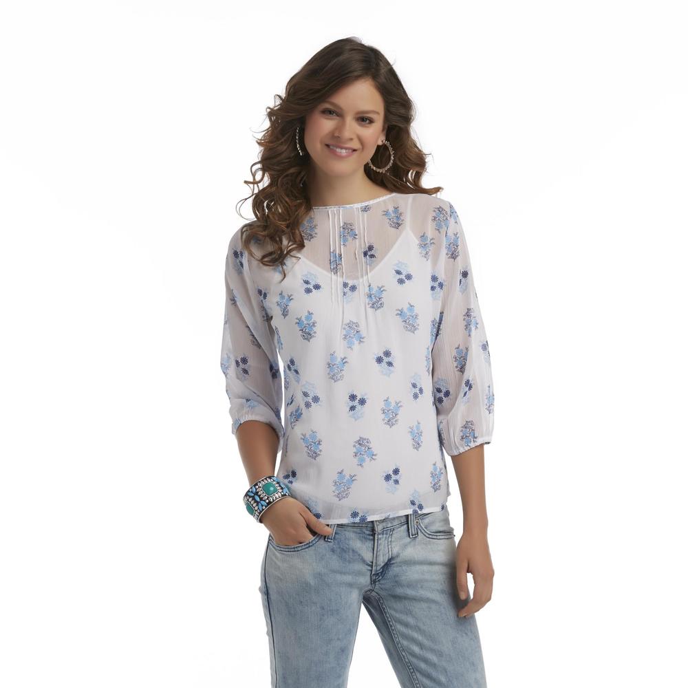Bongo Junior's Pintucked Keyhole Blouse - Floral