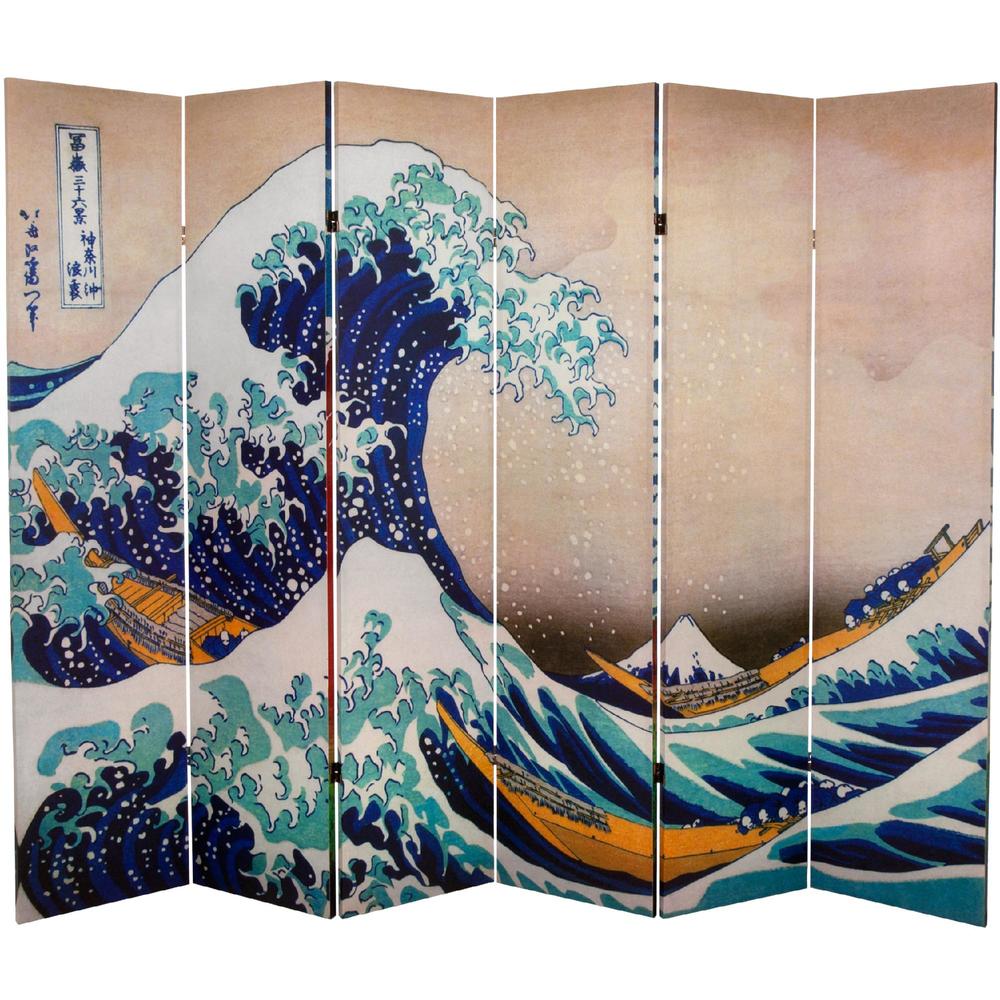 Oriental Furniture 6 ft. Tall Double Sided Hokusai Room Divider - Great Wave/Red Fuji