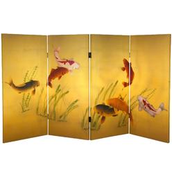 Oriental Furniture 3 ft. Tall Double Sided Seven Lucky Fish Canvas Room Divider