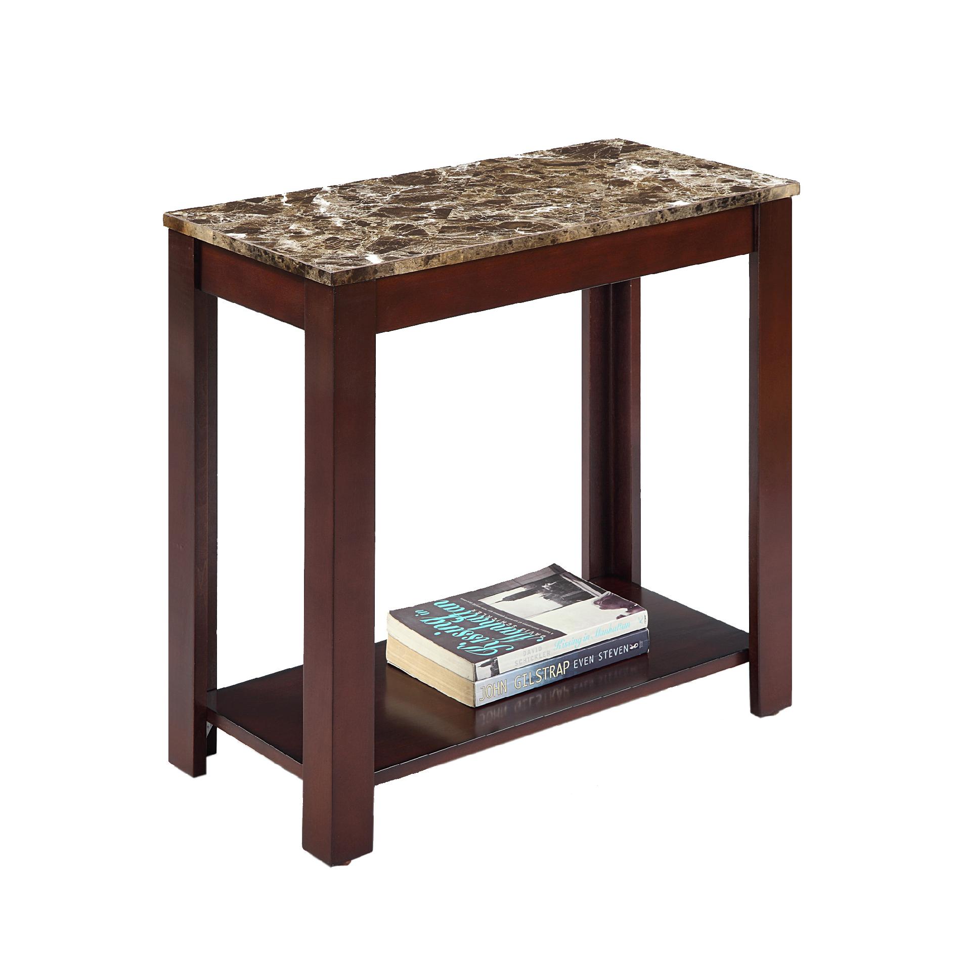 Ore International 24" Traditional Dark Cherry with Marble Print Style Side/End Table