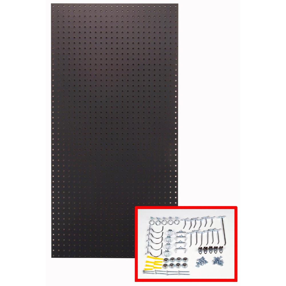 Triton Products 24 In. W x 48 In. H  Custom Painted Jet Black Heavy Duty Tempered Round Hole Wood Pegboards with 36 pc. Locking Hook Assortment