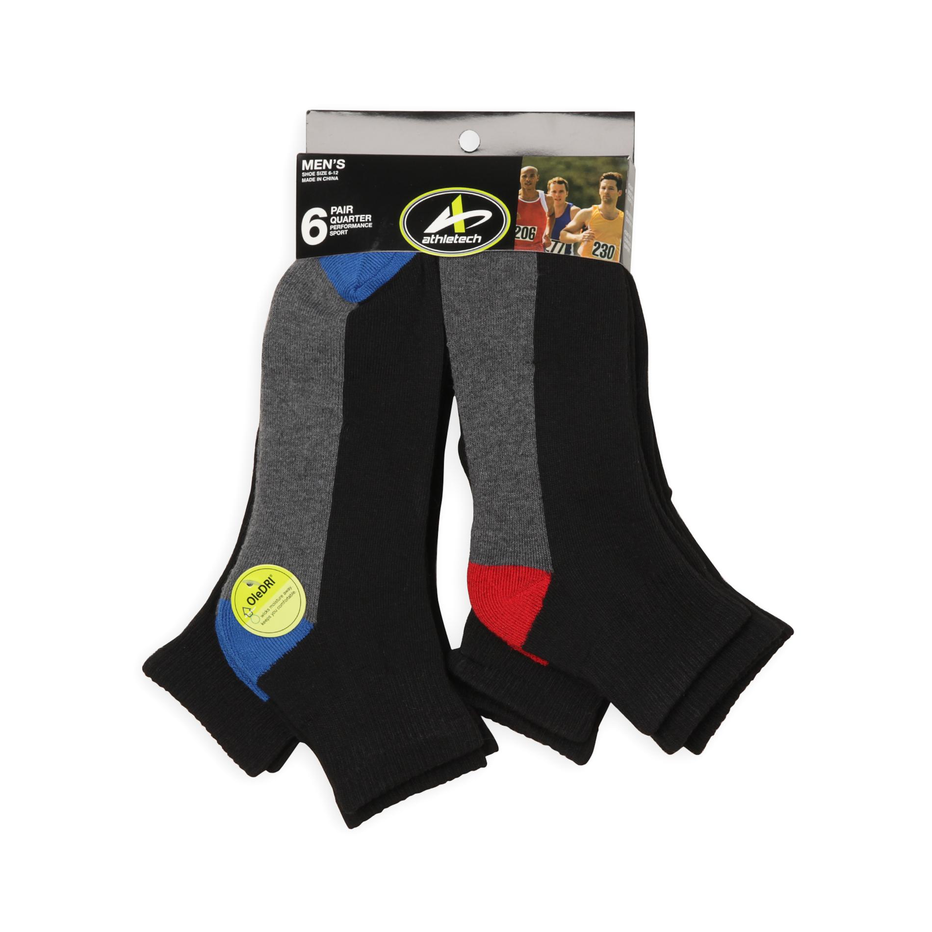 Athletech Men's 6Pairs QuarterCut Performance Sport Socks