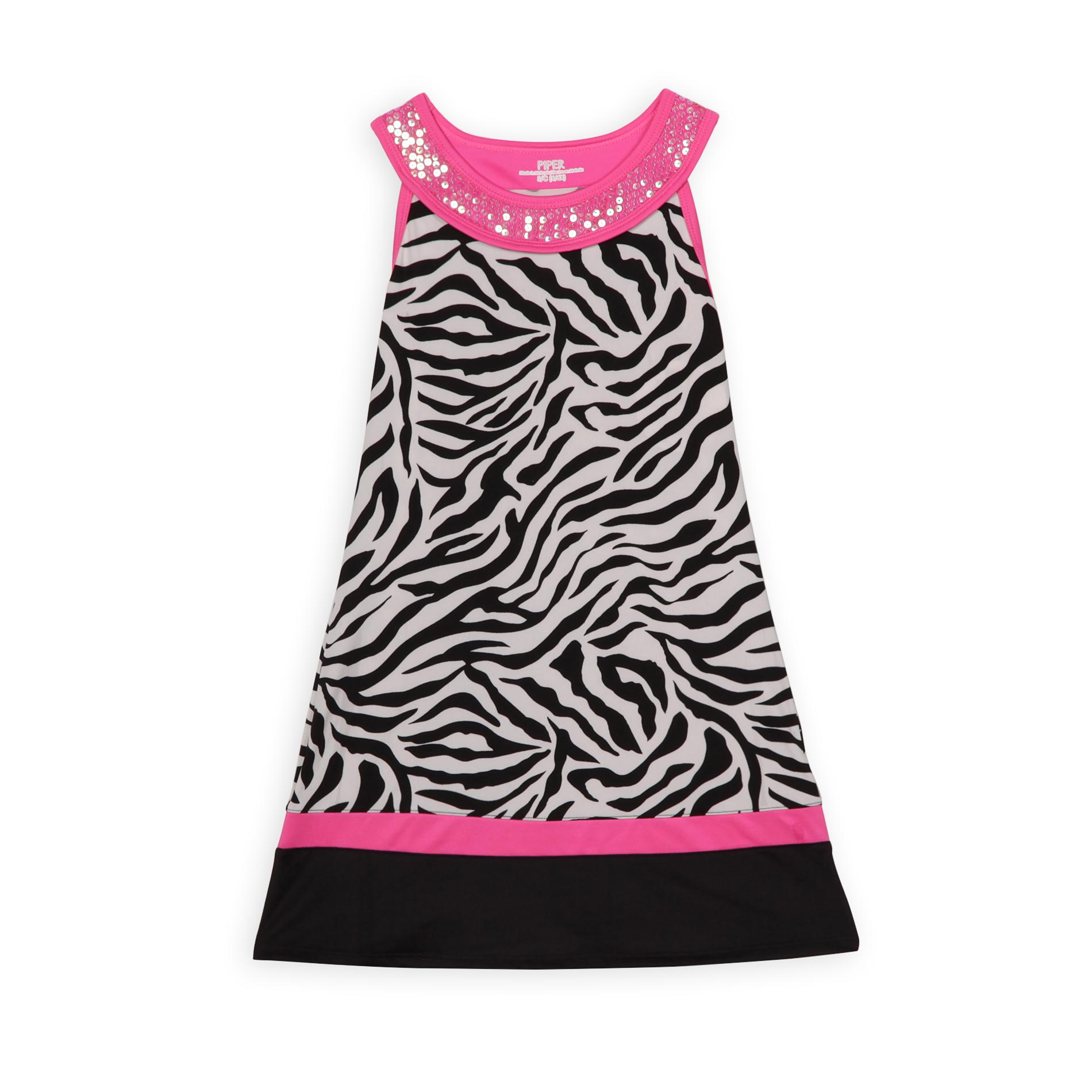 Piper Girl's Sleeveless Casual Dress - Zebra Print