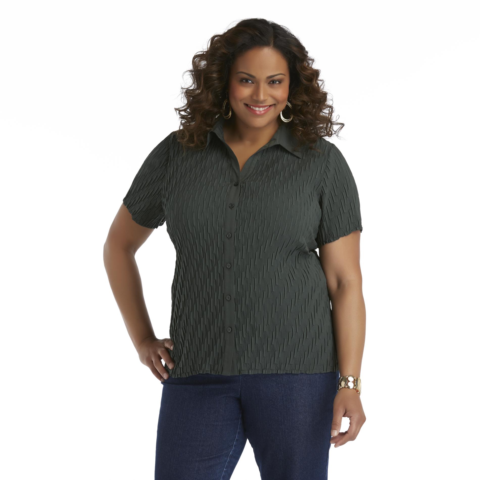 Laura Scott Women's Plus Pleated Short-Sleeve Shirt