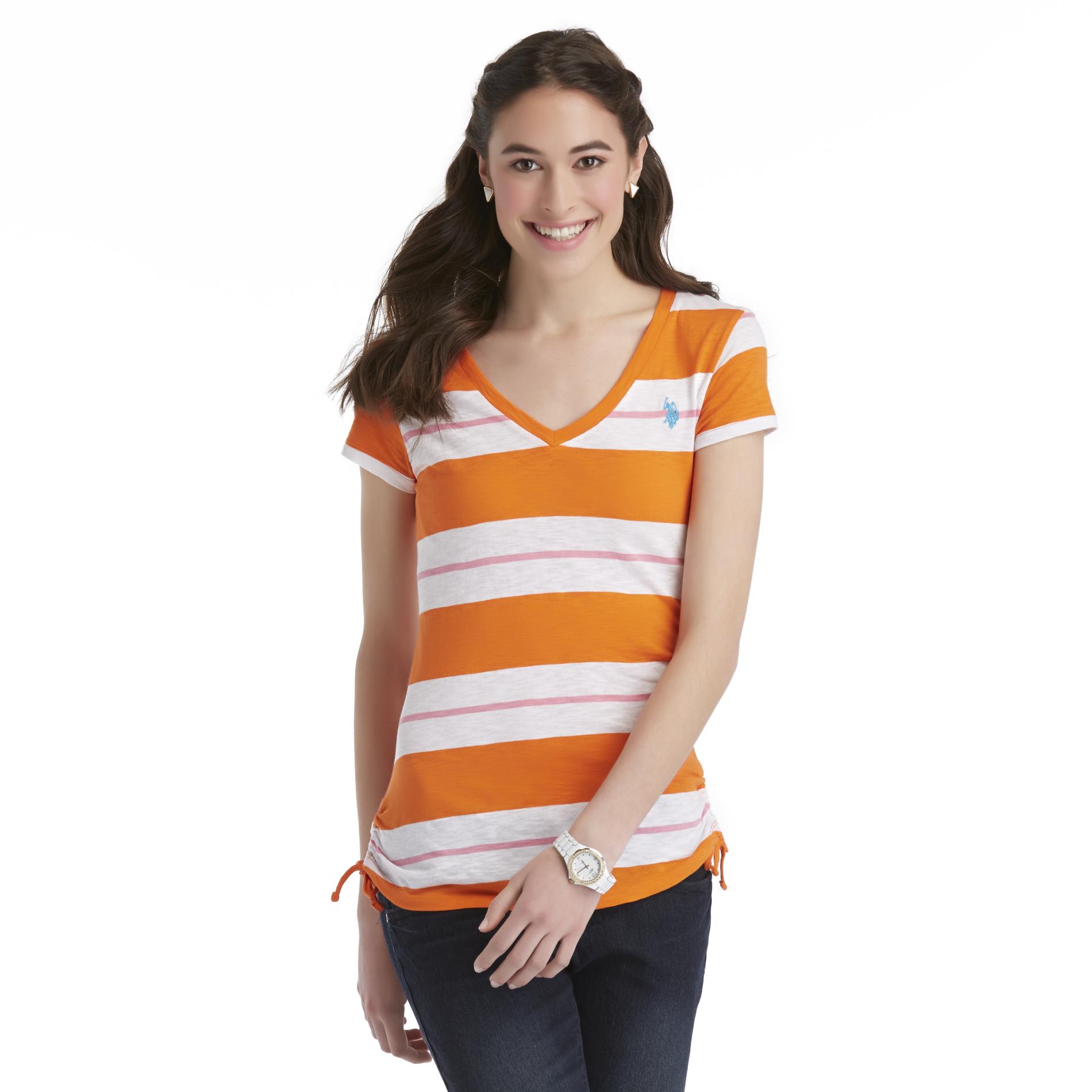 U.S. Polo Assn. Junior's Shirred V-Neck T-Shirt - Striped