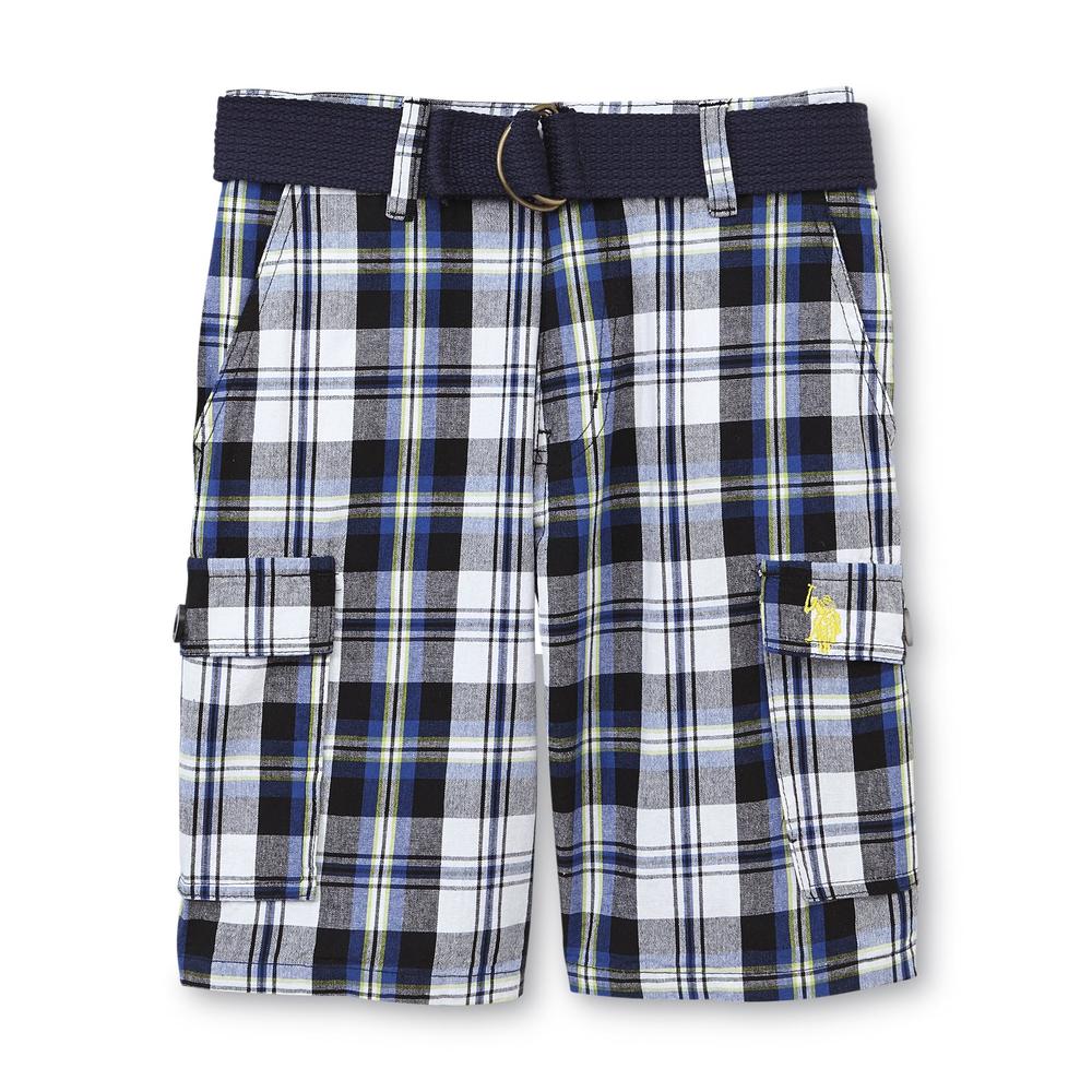 U.S. Polo Assn. Boy's Cargo Shorts & Belt - Plaid