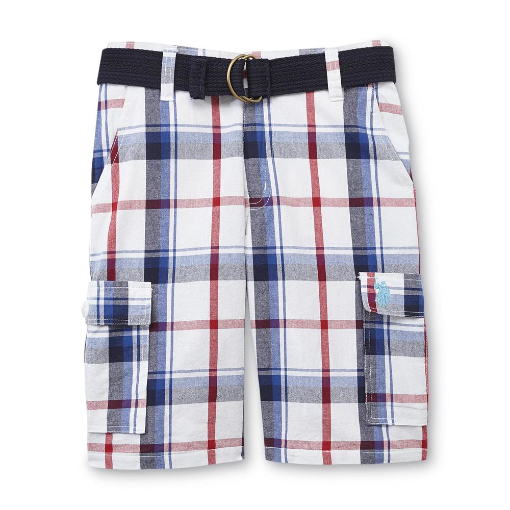 U.S. Polo Assn. Boy's Cargo Shorts & Belt - Plaid