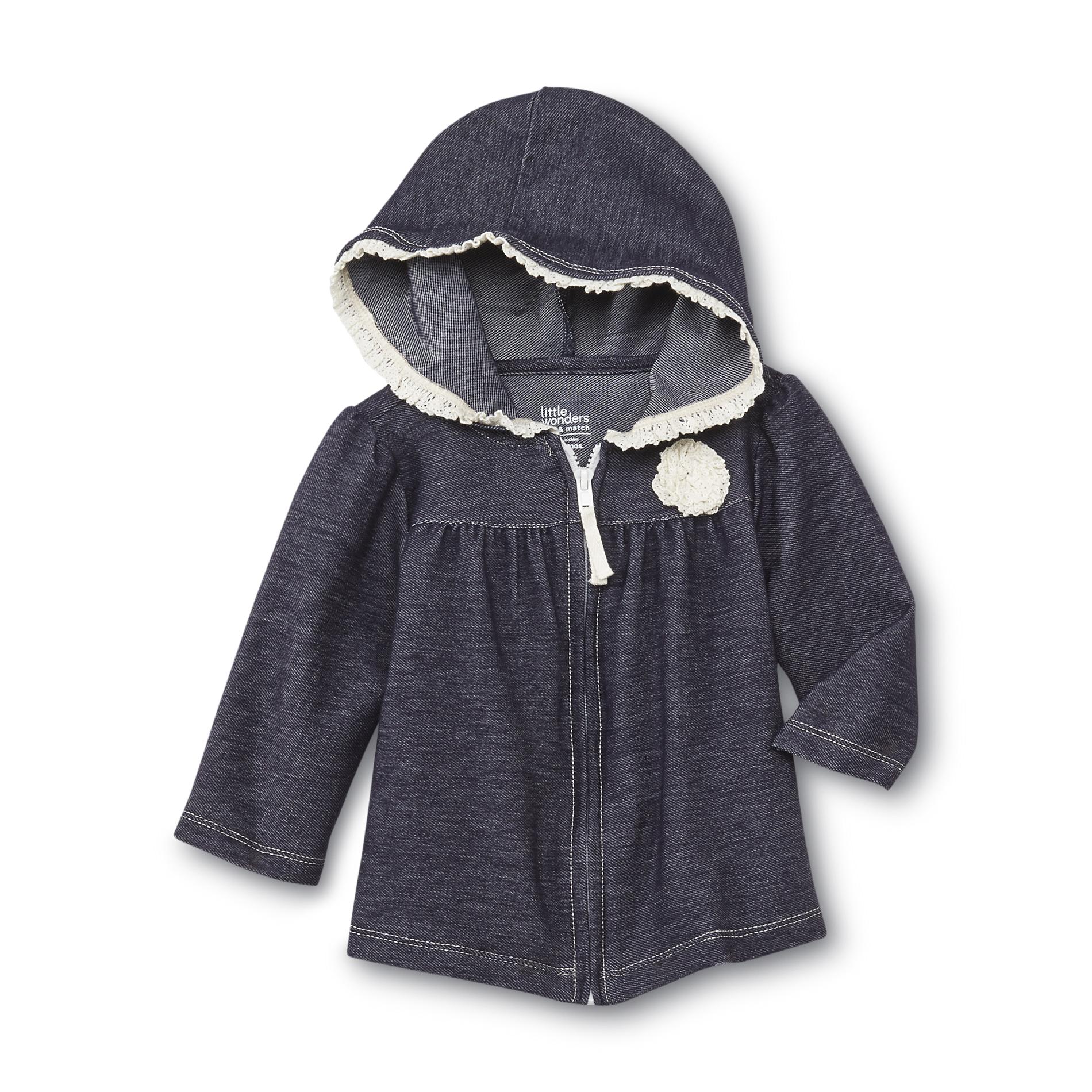 Little Wonders Newborn & Infant Girl's Faux Denim Hoodie Jacket - Lace Trim