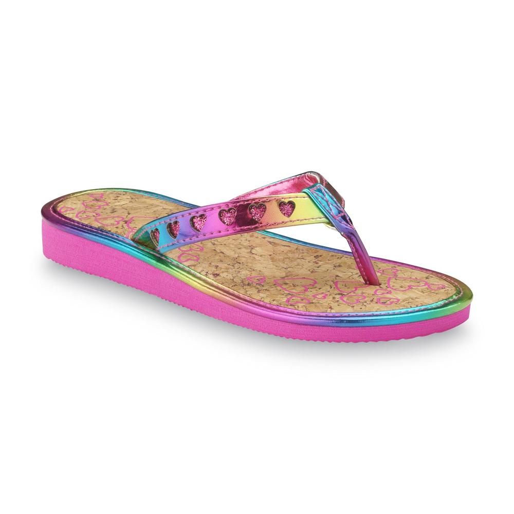 Island Club Girl's Kaleidoscope Rainbow Thong Sandal - Hearts
